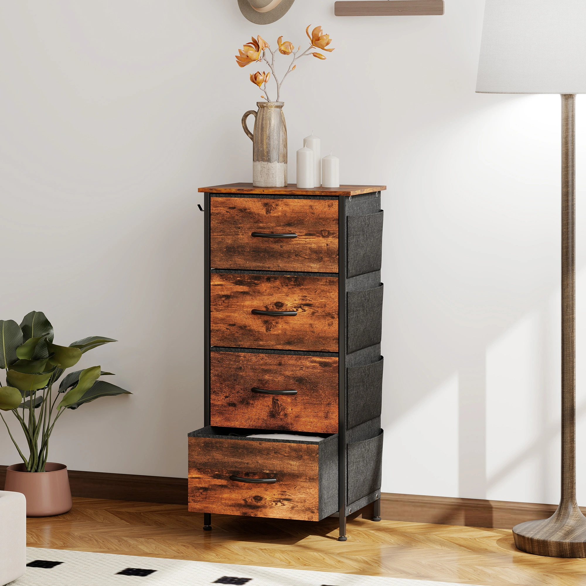 Wood Storage Chest with Drawers, Tall Organizer Cabinet, Multi-Purpose Dresser for Home Office Closet
