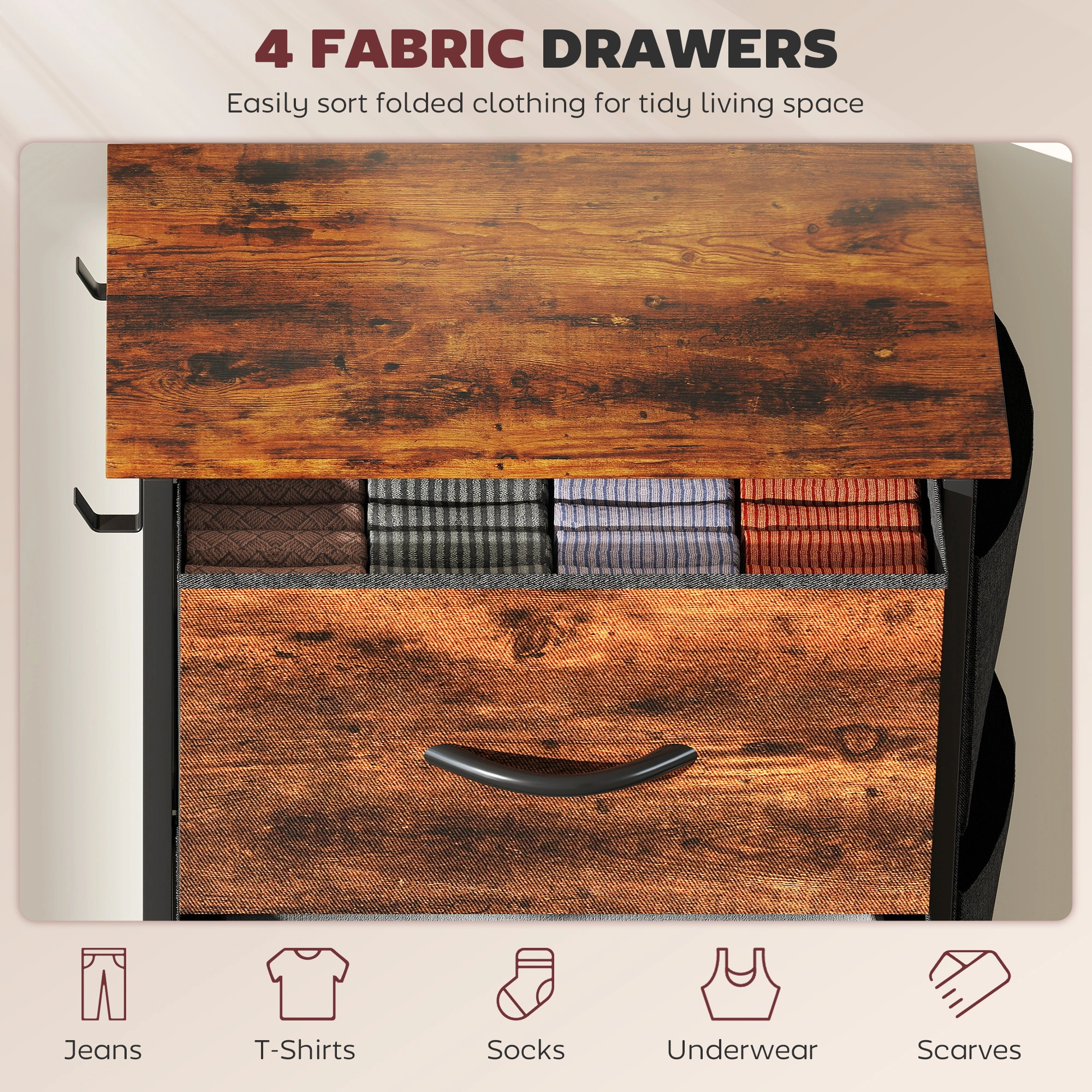 Wood Storage Chest with Drawers, Tall Organizer Cabinet, Multi-Purpose Dresser for Home Office Closet view 4