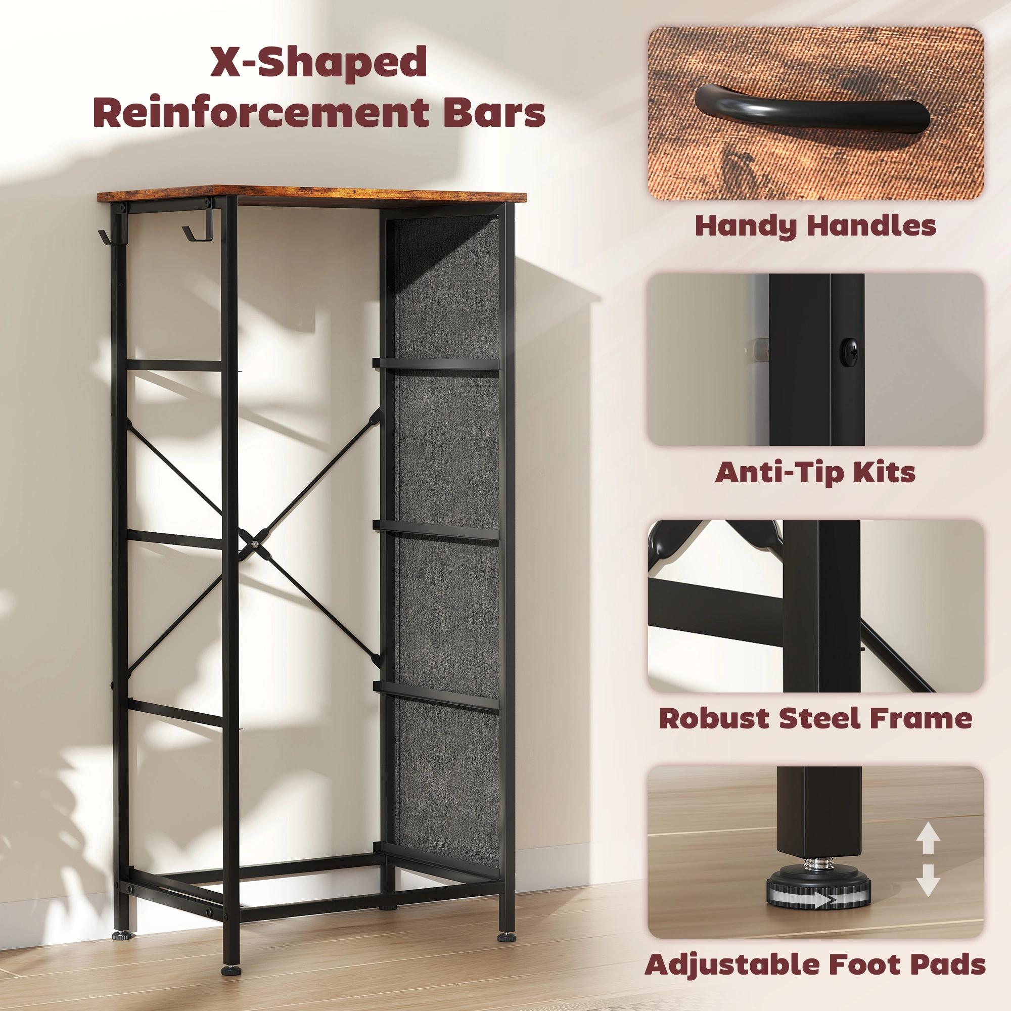 Wood Storage Chest with Drawers, Tall Organizer Cabinet, Multi-Purpose Dresser for Home Office Closet view 5