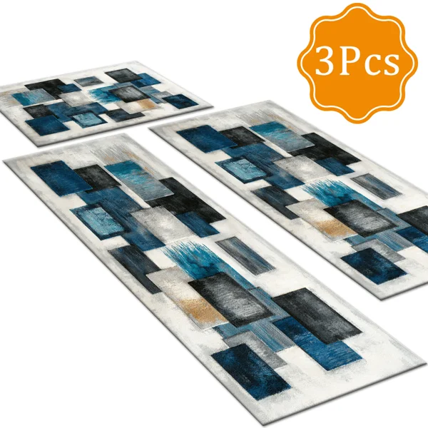 Three-piece kitchen rug set, non-slip and washable, abstract pattern kitchen hallway rug, soft and comfortable, suitable for sinks, floors, entrances, hallways and bathrooms. view 2