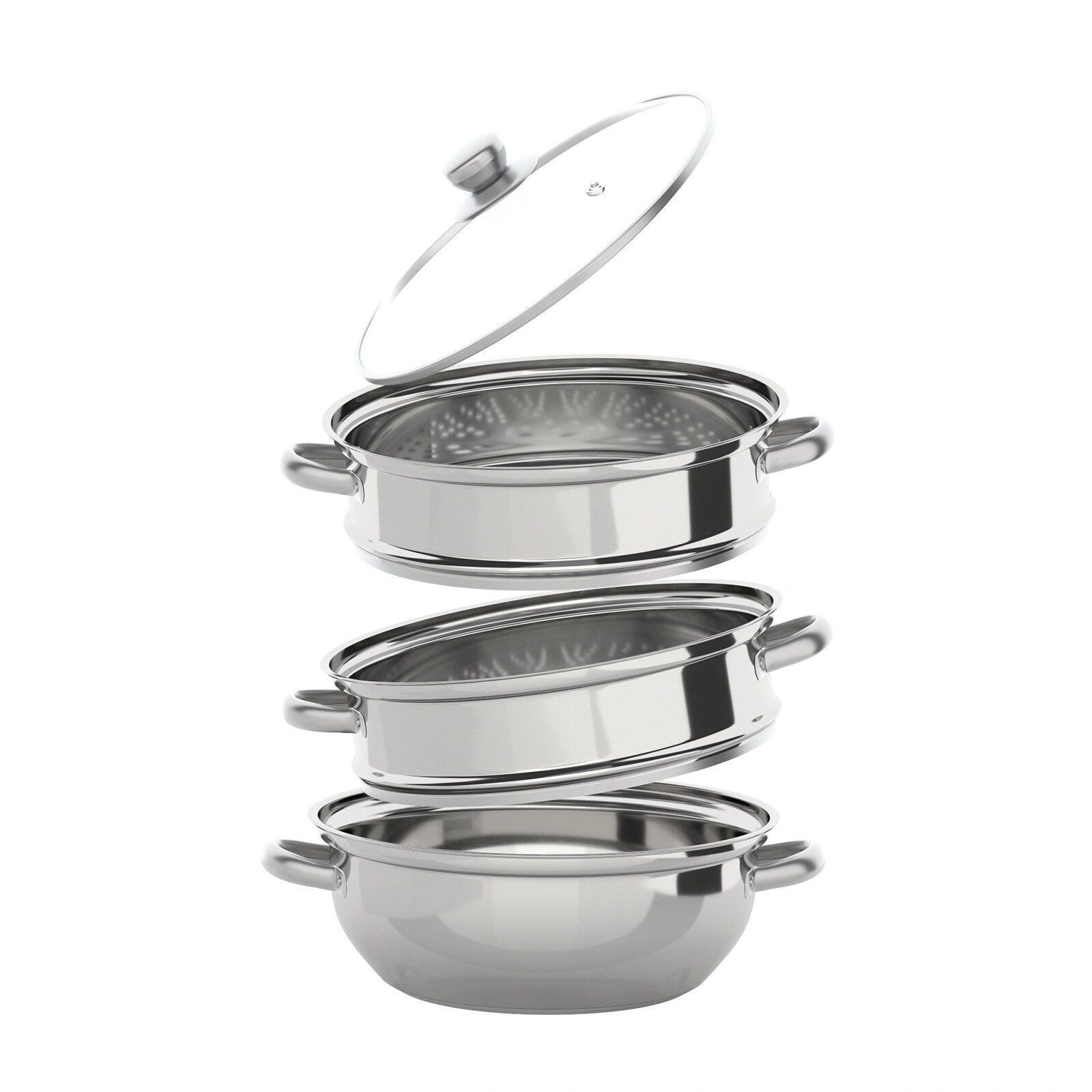 3-Tier Stainless Steel Steamer Pot with Glass Lid, Induction Hob Compatible Multi-Layer Food Steam Cooker Set view 4
