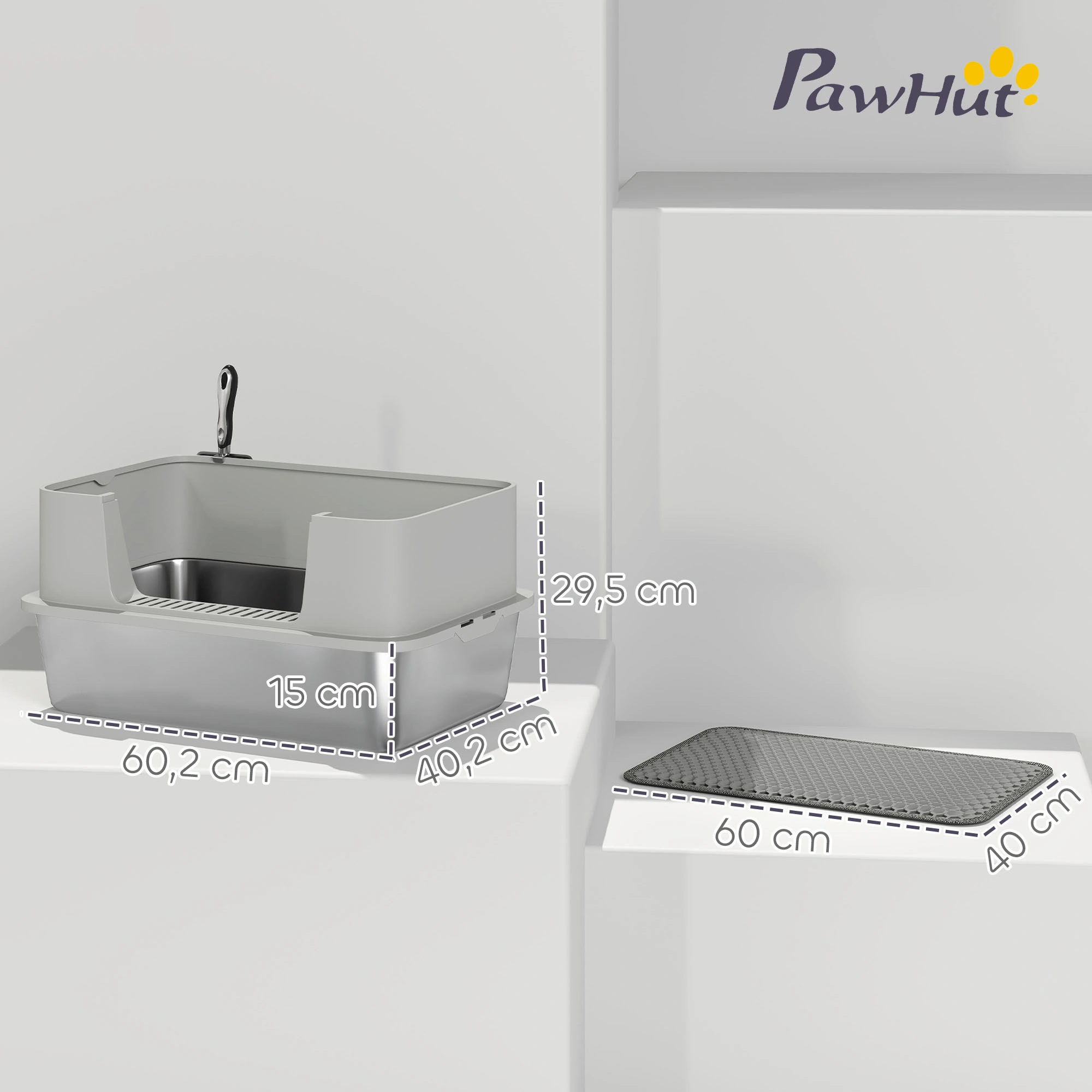 Large Open Top Cat Litter Box with High Sides, Non-Slip Bottom, Easy Clean Design view 2