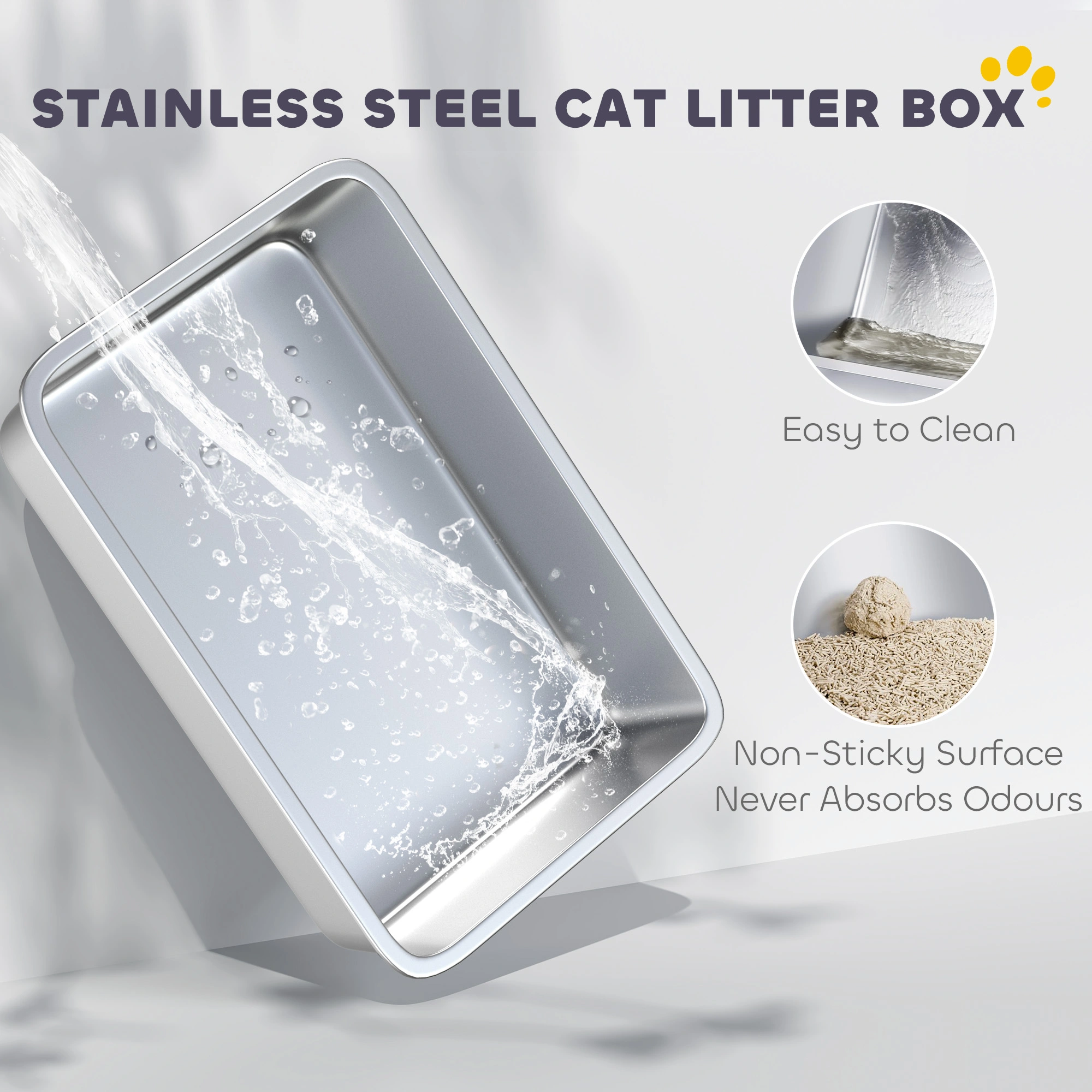 Large Open Top Cat Litter Box with High Sides, Non-Slip Bottom, Easy Clean Design view 5