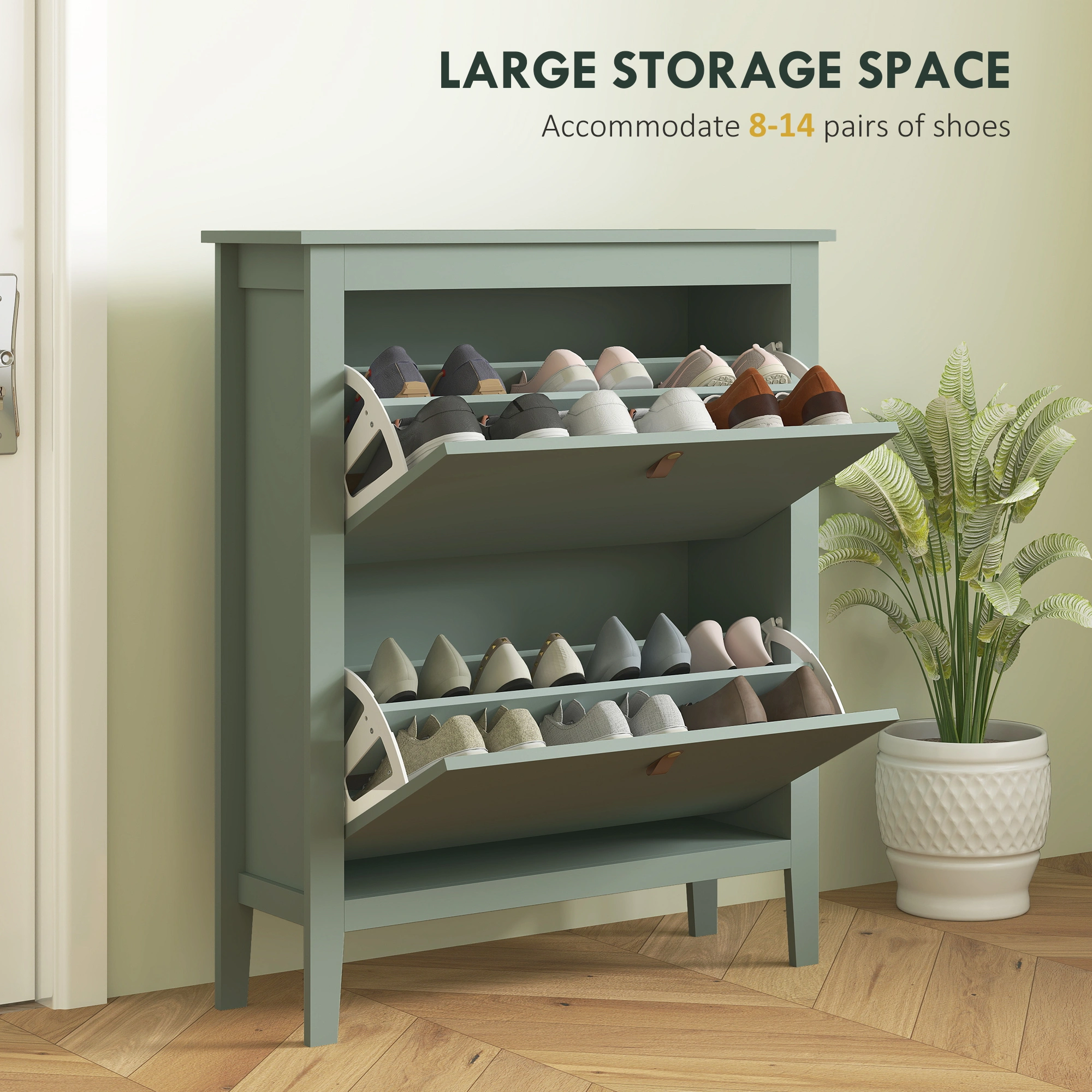 3-Drawer Shoe Cabinet, Space-Saving Entryway Storage Organizer with Wide Doors, Black Metal Frame view 5