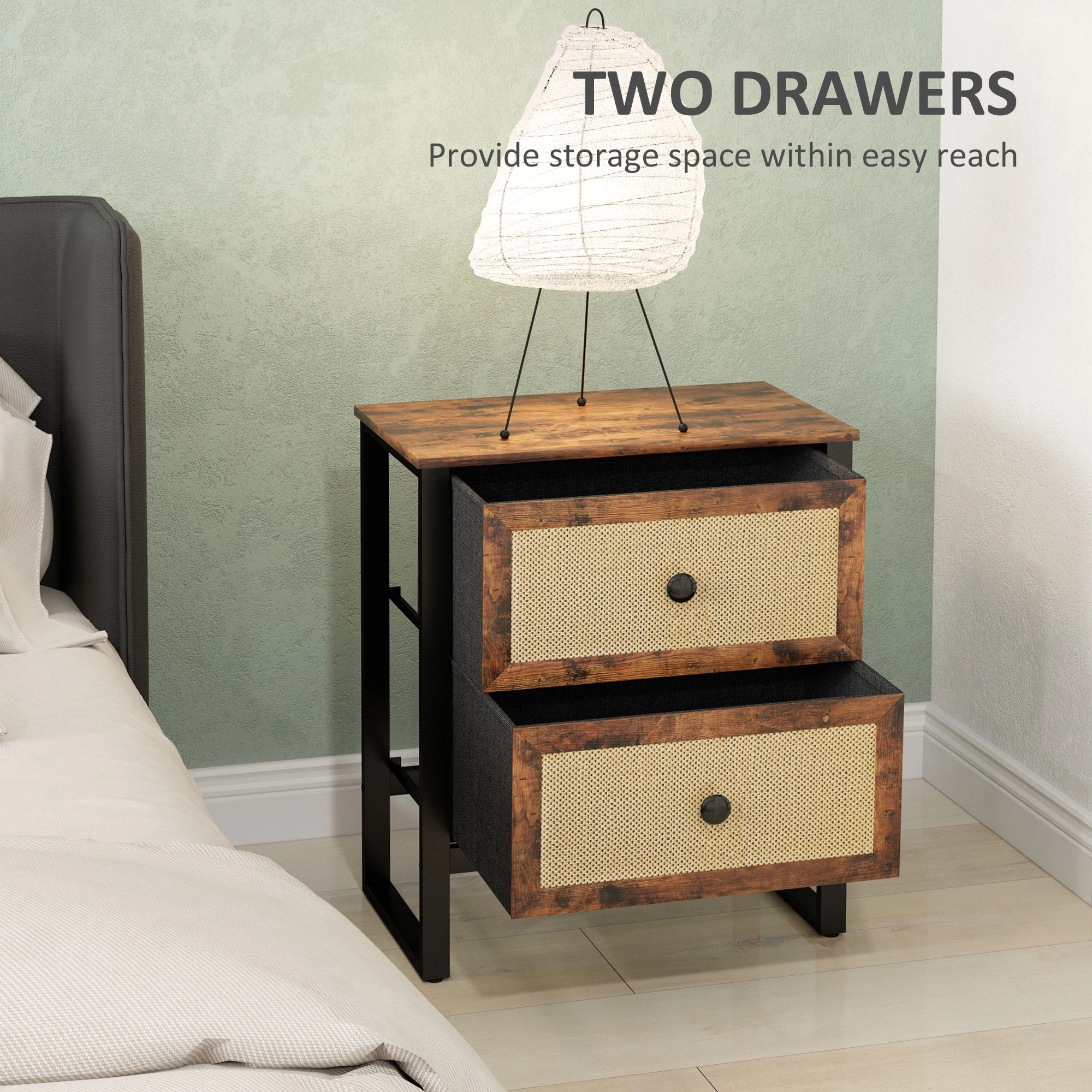 Contemporary Bedside Tables with Charging Station, Nightstand with LED Light, Bedroom Storage Table view 2
