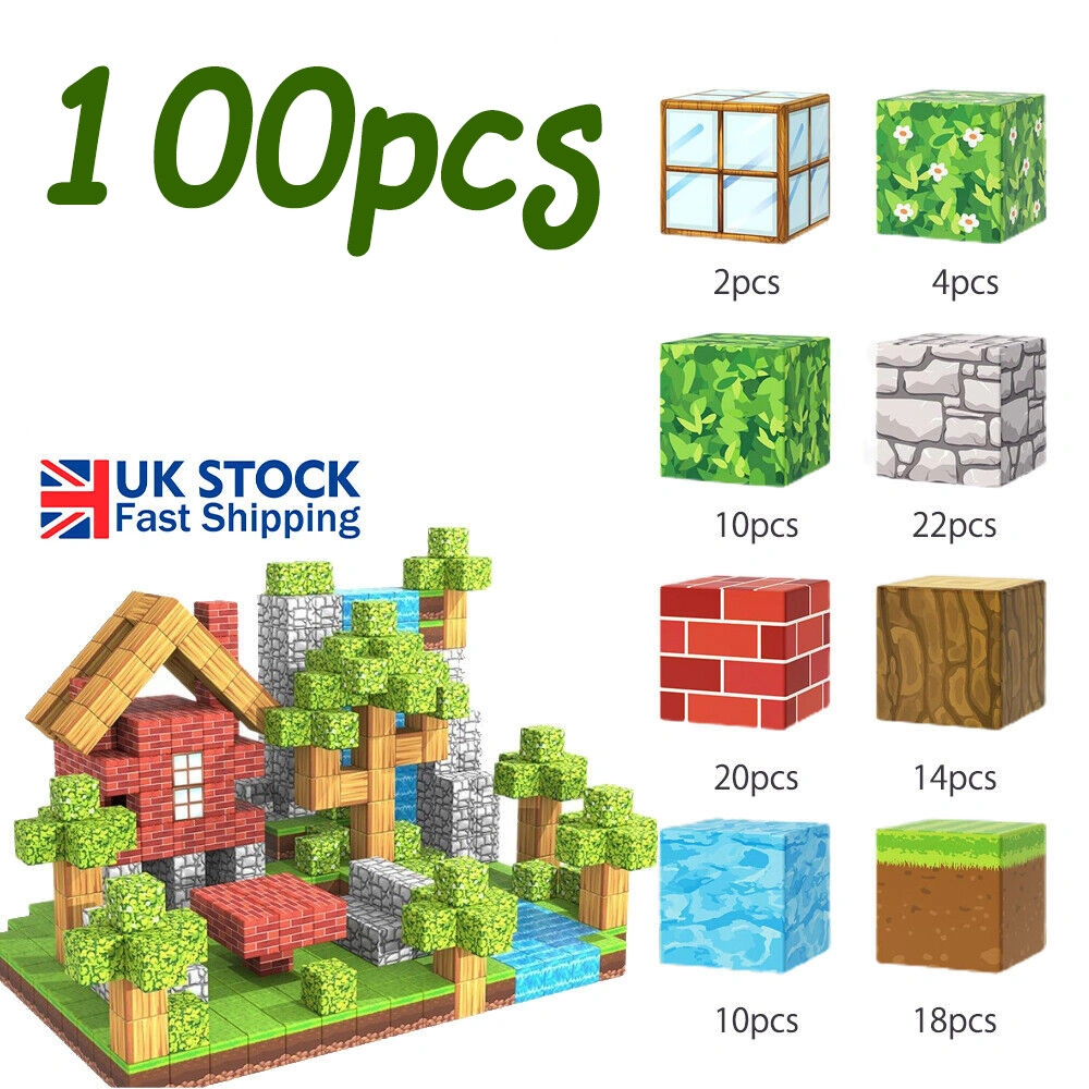 100Pcs Minecraft Magnetic Building Blocks Set STEM Educational Toy for Kids Creative Gift
