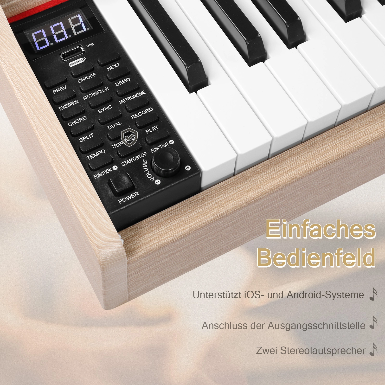 Glarry GDP-203 88-Key Weighted Digital Piano Keyboard, Full Size with Metal Stand, Triple Pedals, Power Adapter & Headphones, Wood Finish view 4
