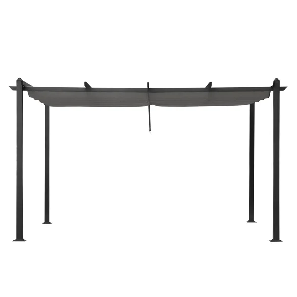 143.1" x 101.4" Retractable Canopy Metal Pergola, Heavy Duty Powder Coated Iron Frame Patio Pergola with Adjustable PA Coated Oxford Fabric Shade Canopy for Backyard Garden Lawn, Dark Gray view 2