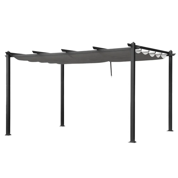 143.1" x 101.4" Retractable Canopy Metal Pergola, Heavy Duty Powder Coated Iron Frame Patio Pergola with Adjustable PA Coated Oxford Fabric Shade Canopy for Backyard Garden Lawn, Dark Gray view 3