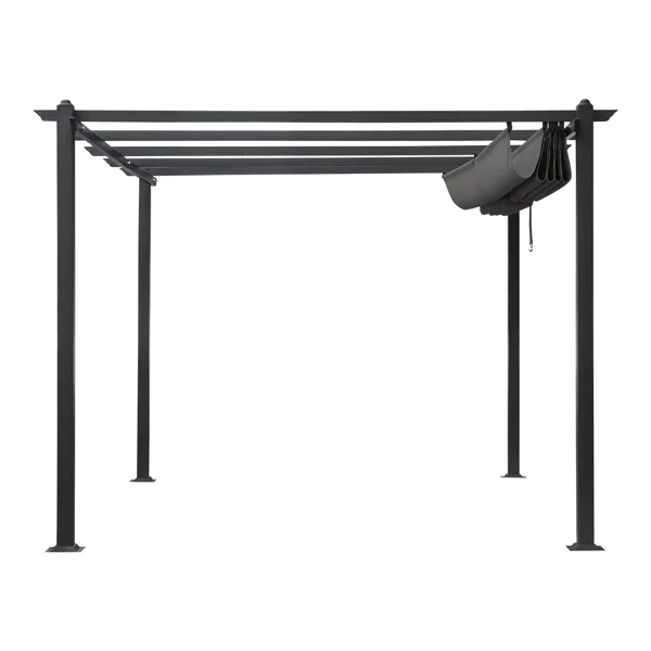 143.1" x 101.4" Retractable Canopy Metal Pergola, Heavy Duty Powder Coated Iron Frame Patio Pergola with Adjustable PA Coated Oxford Fabric Shade Canopy for Backyard Garden Lawn, Dark Gray view 6