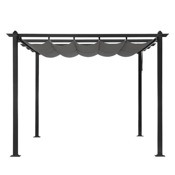 143.1" x 101.4" Retractable Canopy Metal Pergola, Heavy Duty Powder Coated Iron Frame Patio Pergola with Adjustable PA Coated Oxford Fabric Shade Canopy for Backyard Garden Lawn, Dark Gray