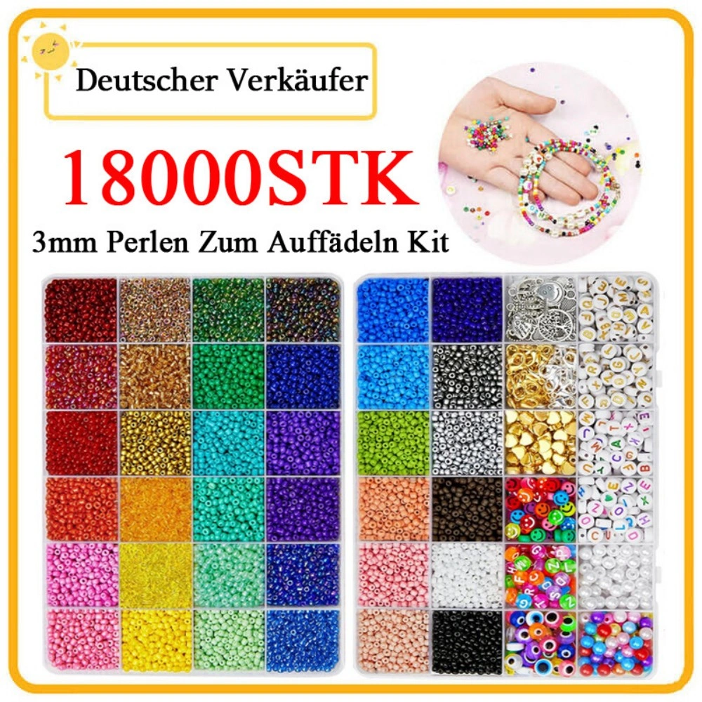 18000 Pieces Glass Beads 3mm for Jewelry Making, 36 Colors Loose Craft Beads Stringing Set for DIY Bracelets view 2