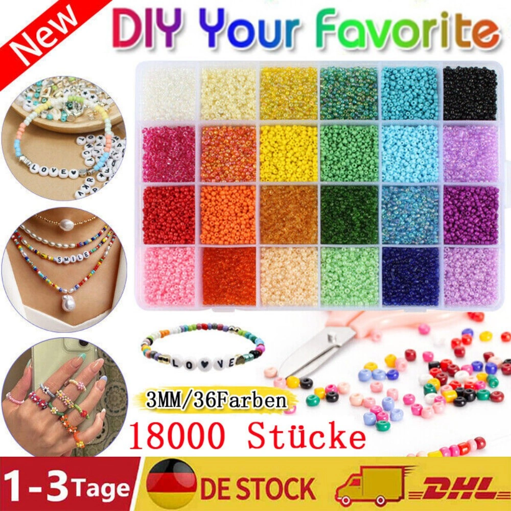 18000 Pieces Glass Beads 3mm for Jewelry Making, 36 Colors Loose Craft Beads Stringing Set for DIY Bracelets view 3