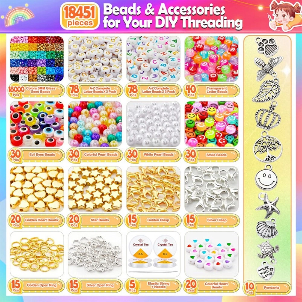 18000 Pieces Glass Beads 3mm for Jewelry Making, 36 Colors Loose Craft Beads Stringing Set for DIY Bracelets view 4