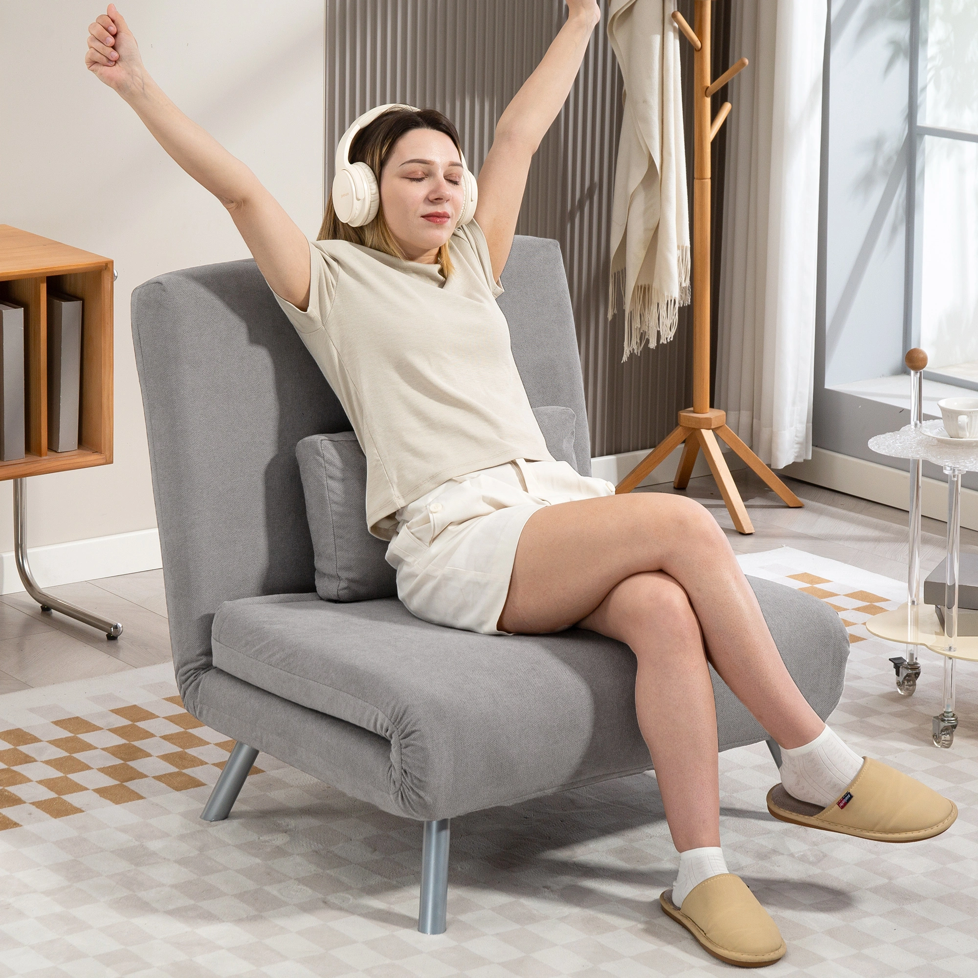 Modern Padded Sofa Chair with Wooden Legs, 1-Seater Accent Chair for Living Room, Bedroom, Small Space