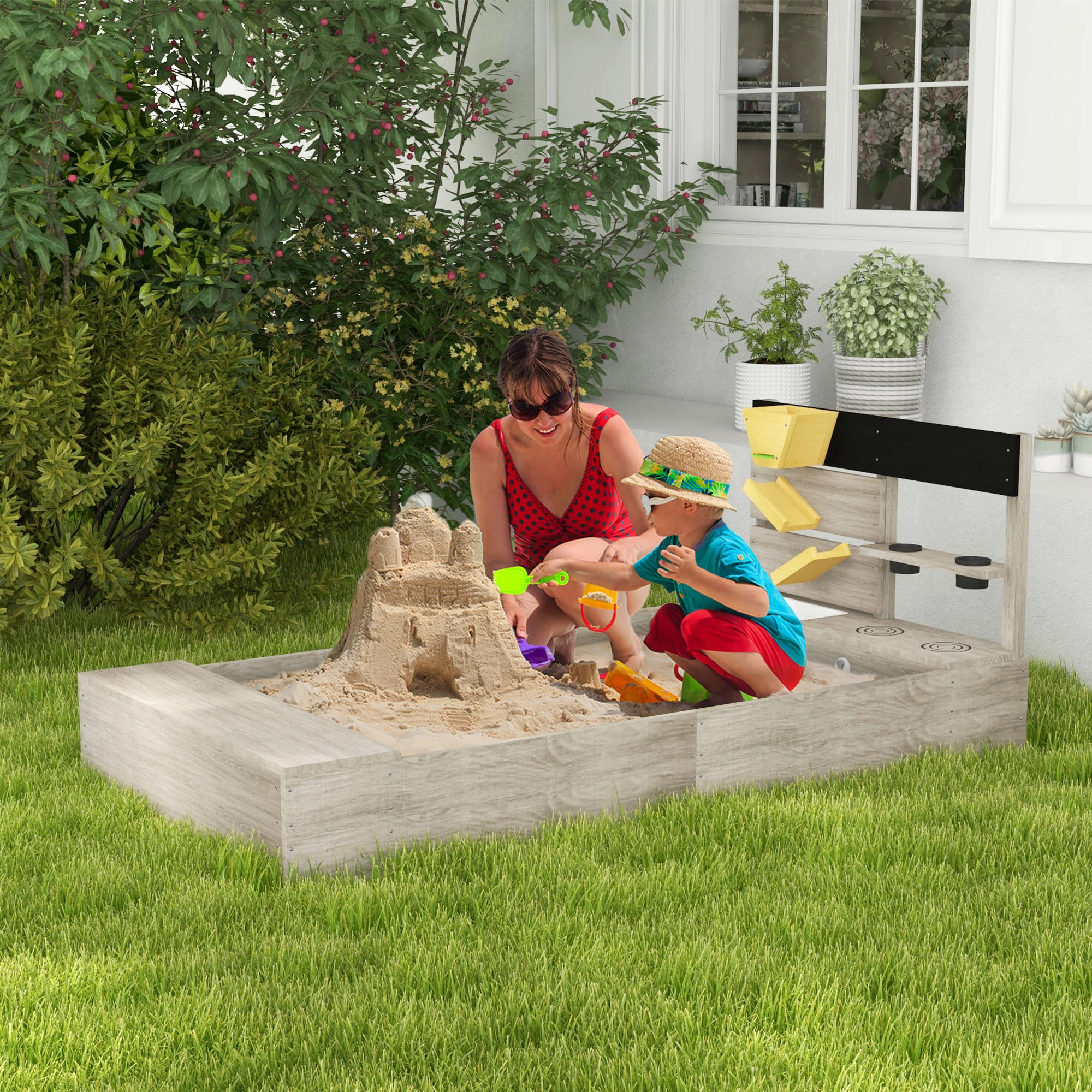 Children's Play Sand Box with Protective Cover - Heavy Duty Kids Sandbox for Outdoor Garden Backyard