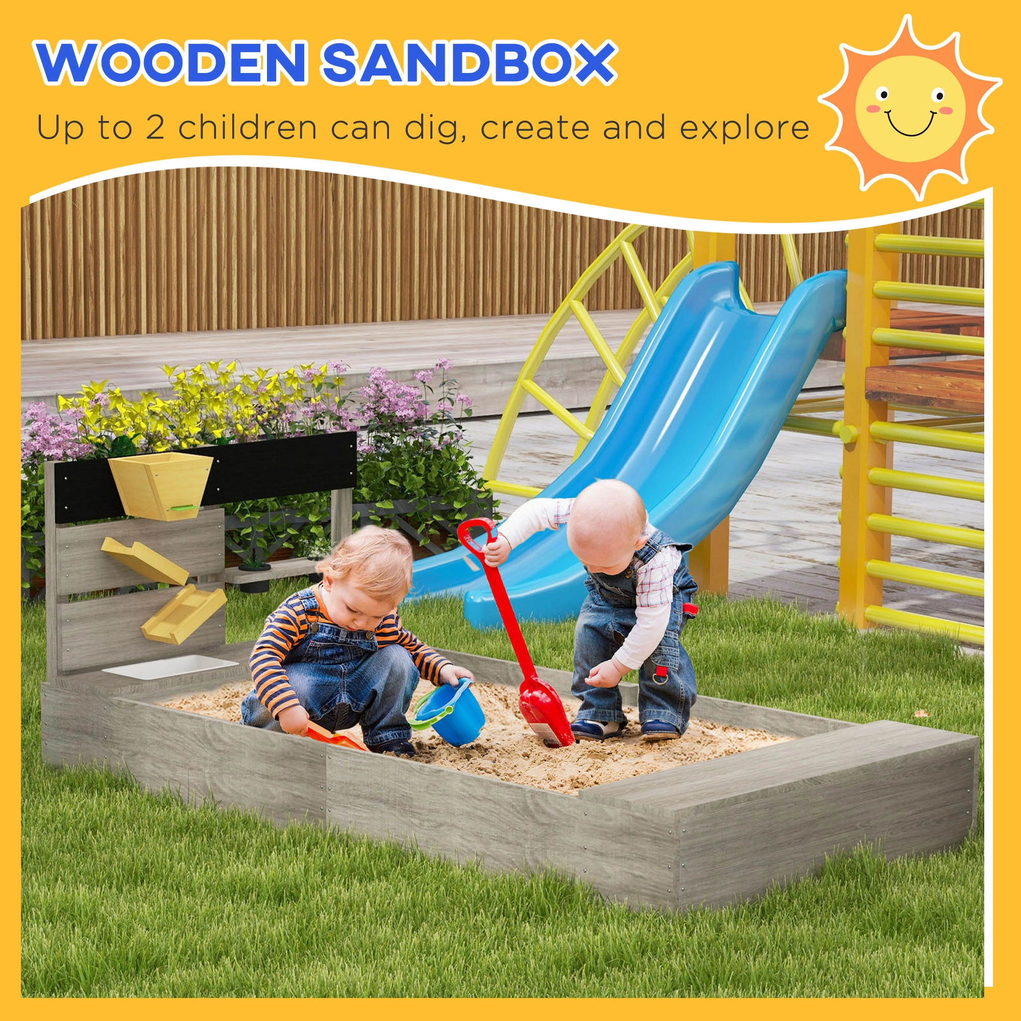Children's Play Sand Box with Protective Cover - Heavy Duty Kids Sandbox for Outdoor Garden Backyard view 3