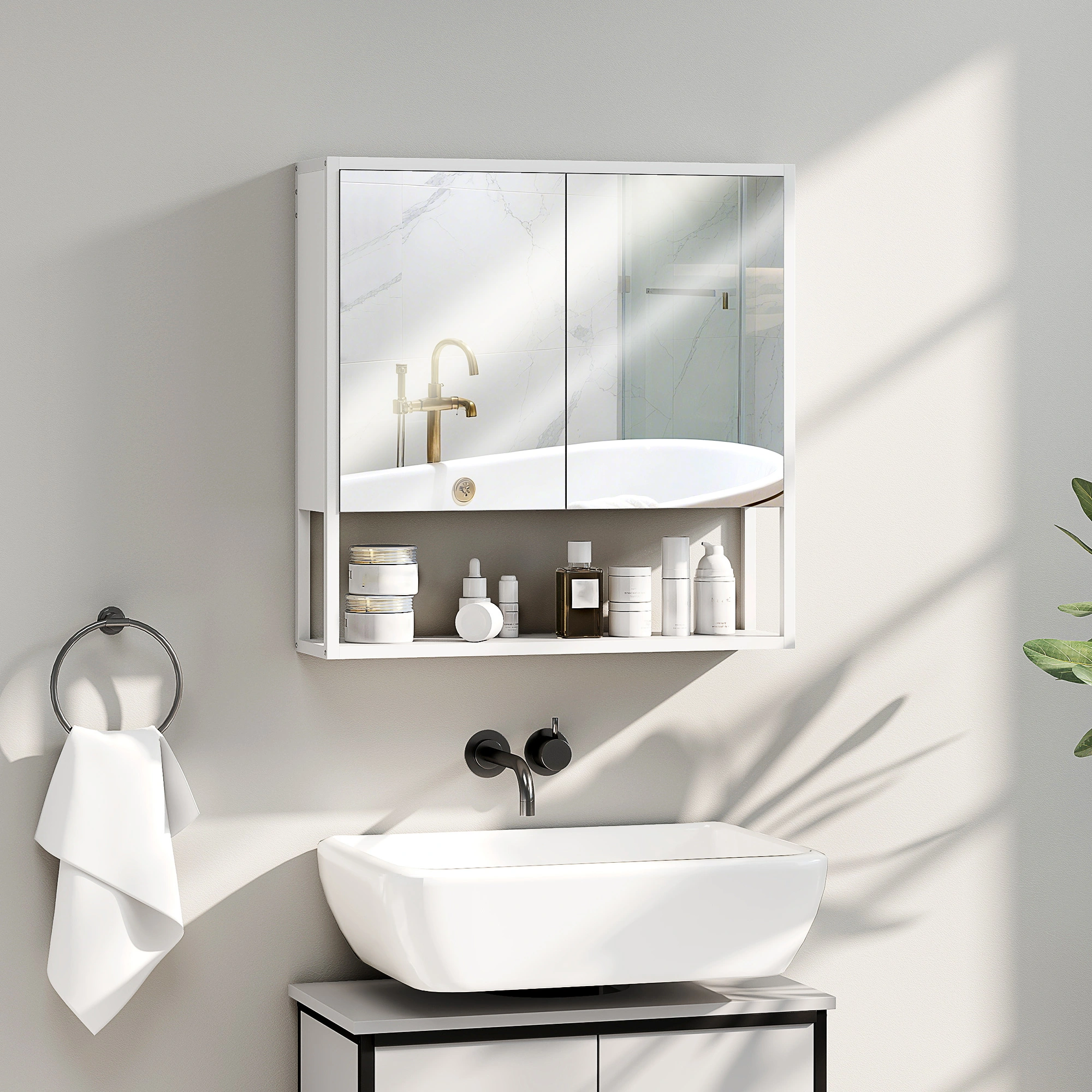 Contemporary Bathroom Cabinet with Mirror, Wall Mounted, Ample Storage Space