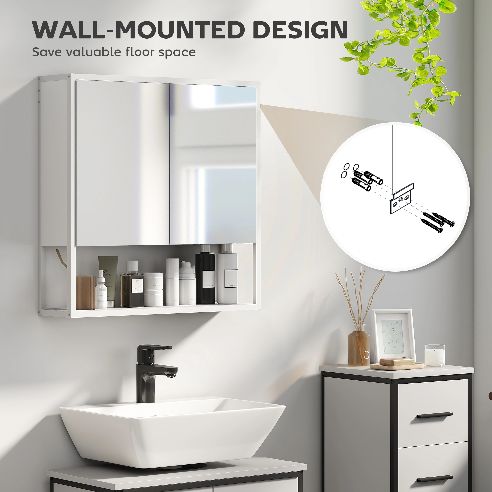 Contemporary Bathroom Cabinet with Mirror, Wall Mounted, Ample Storage Space view 3