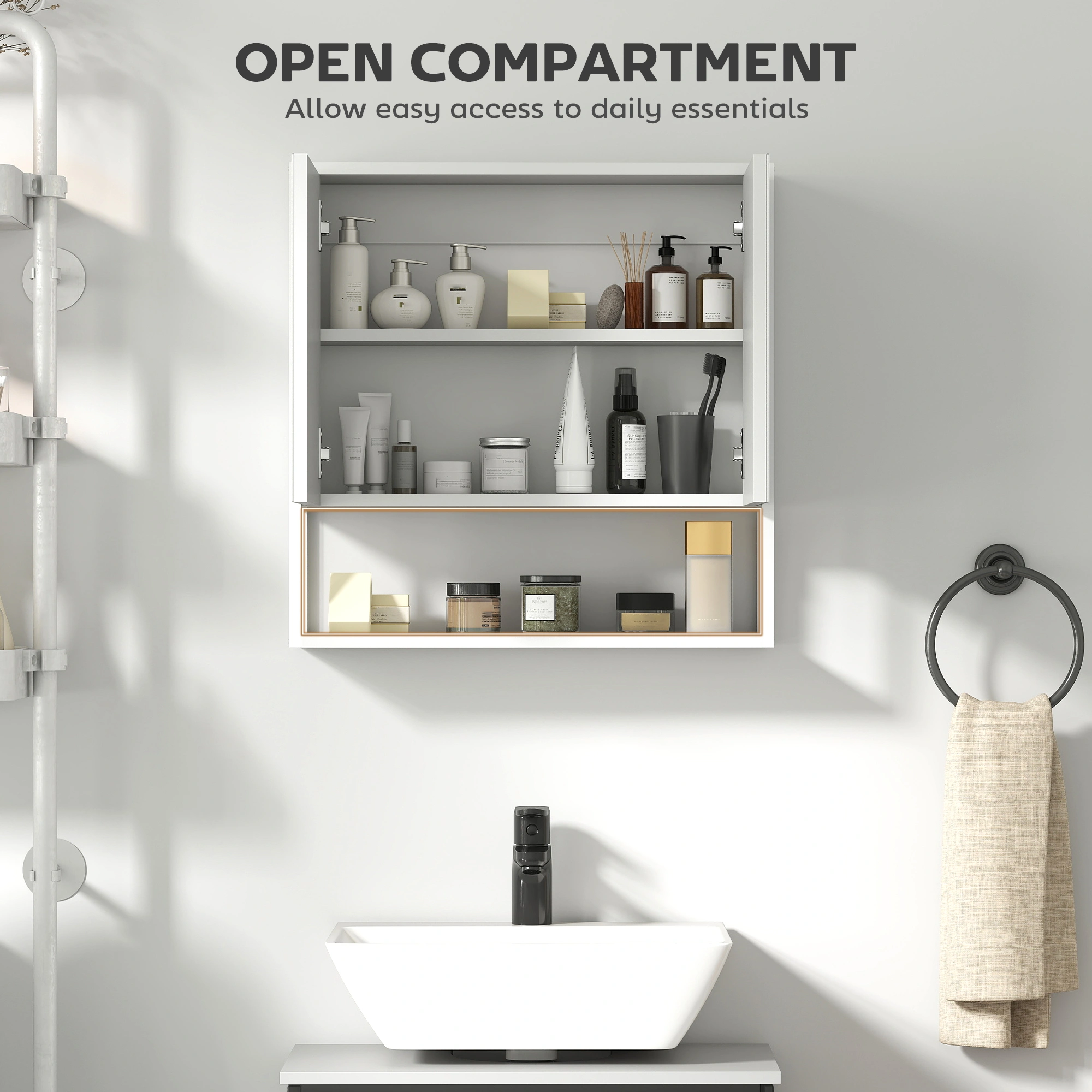 Contemporary Bathroom Cabinet with Mirror, Wall Mounted, Ample Storage Space view 5