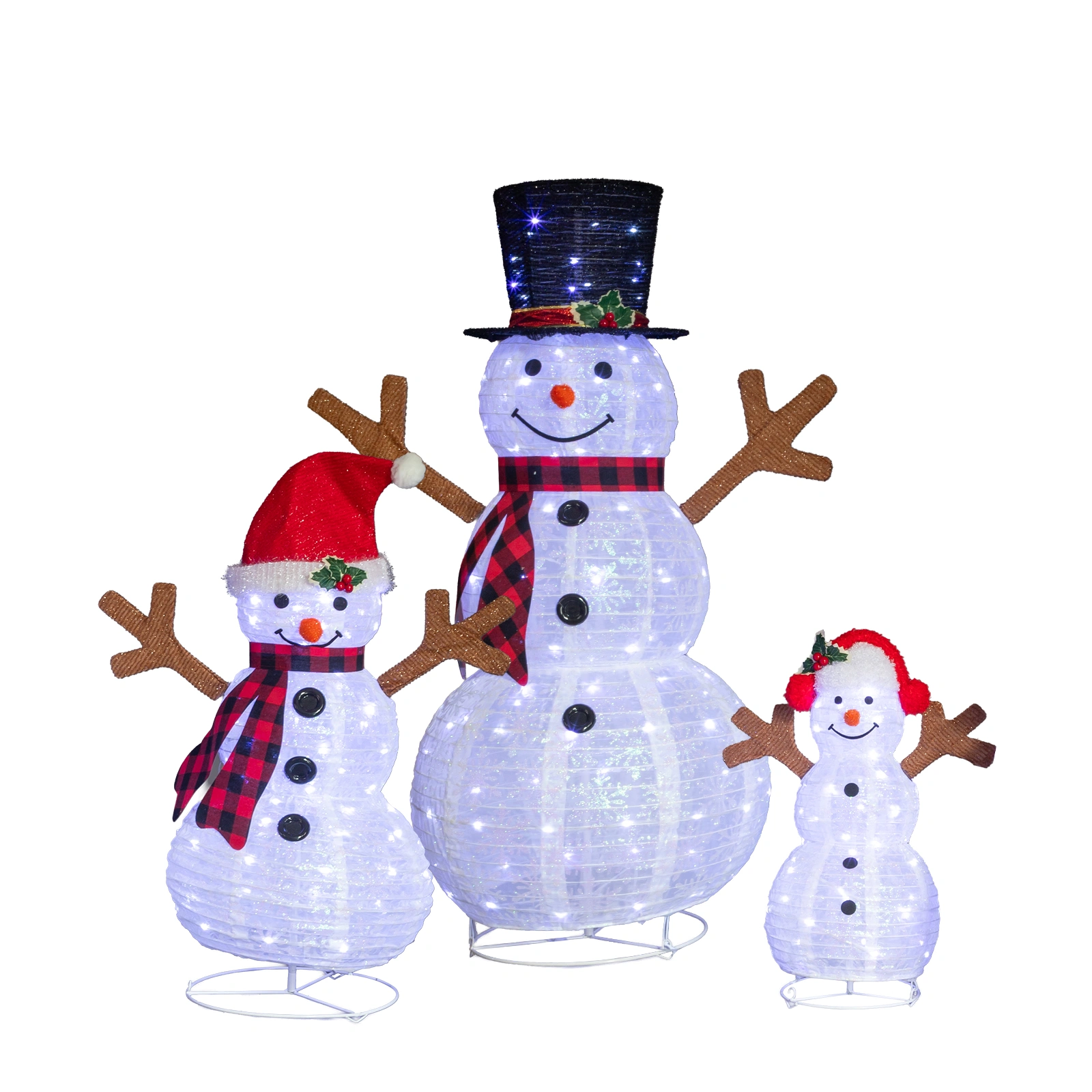 Set of 3 Lighted Snowman Family Christmas Yard Decor, Pre-lit Pull Up 60/90/120cm with 270 White LEDs, Indoor Outdoor Xmas Display view 2