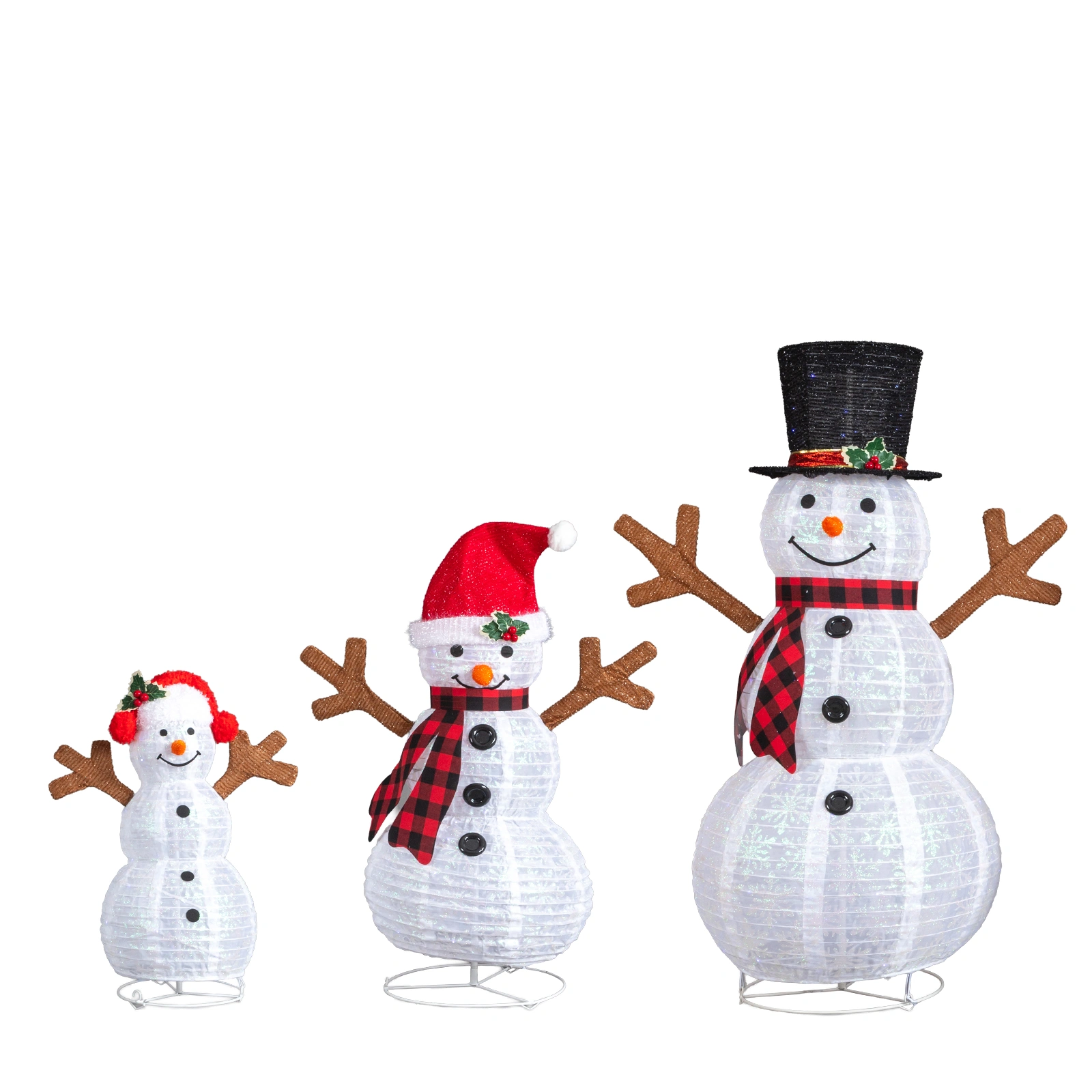 Set of 3 Lighted Snowman Family Christmas Yard Decor, Pre-lit Pull Up 60/90/120cm with 270 White LEDs, Indoor Outdoor Xmas Display view 3