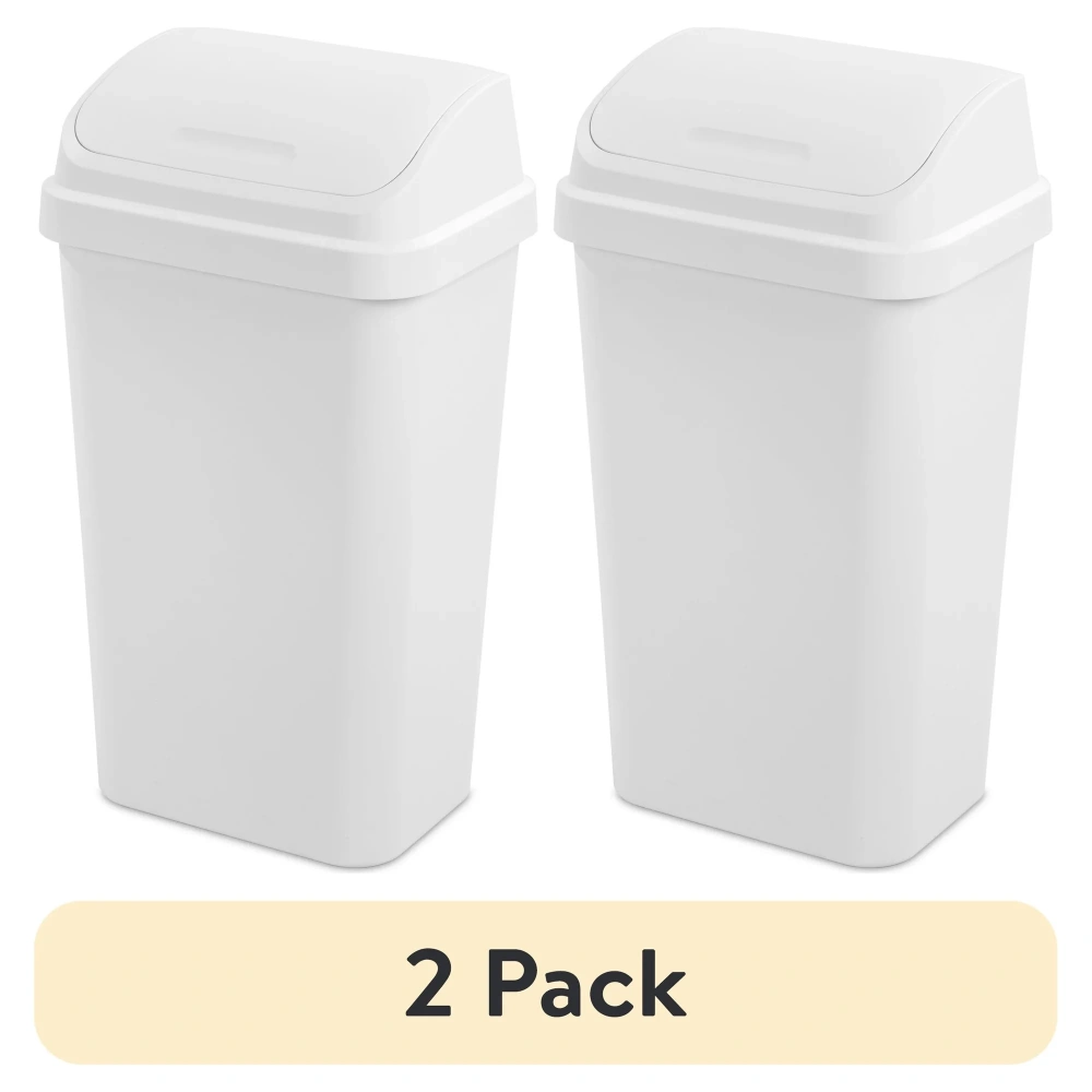 (2 pack)Kitchen Trash Can, 13 Gallon Plastic Garbage Bin with Swing Top Lid, White
