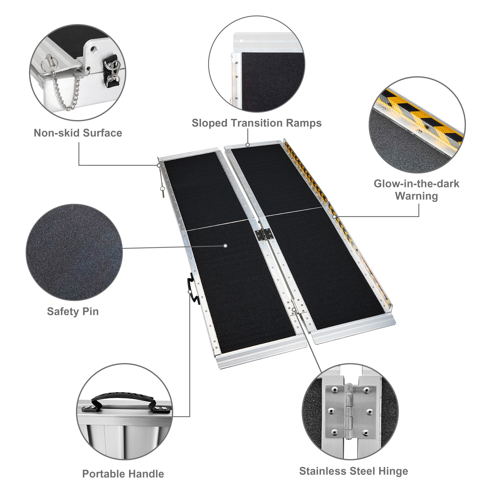 5FT Non-Skid Folding Aluminum Wheelchair Ramp for Home Steps, Holds Up to 600 lbs, Portable Scooter Mobility Ramp with Handle view 3