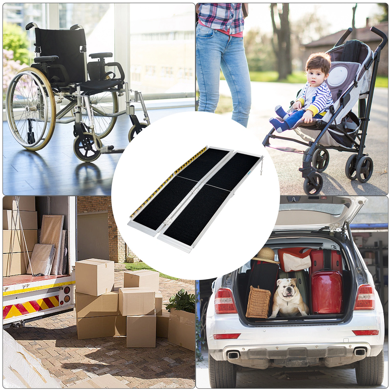 5FT Non-Skid Folding Aluminum Wheelchair Ramp for Home Steps, Holds Up to 600 lbs, Portable Scooter Mobility Ramp with Handle view 8