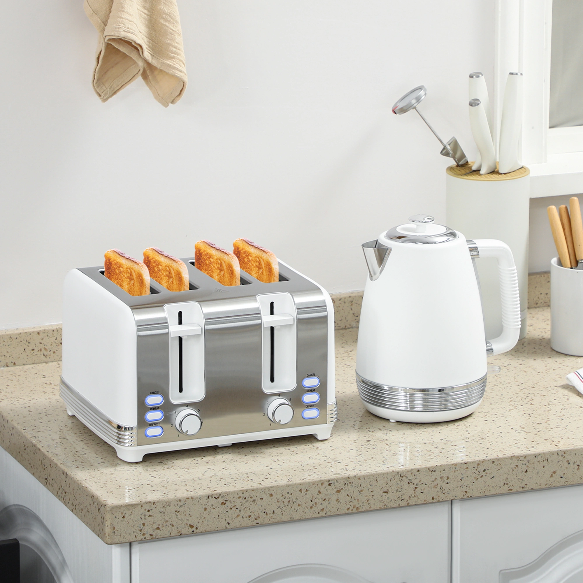 Electric Kettle and Toaster Set - Stainless Steel 2-Piece