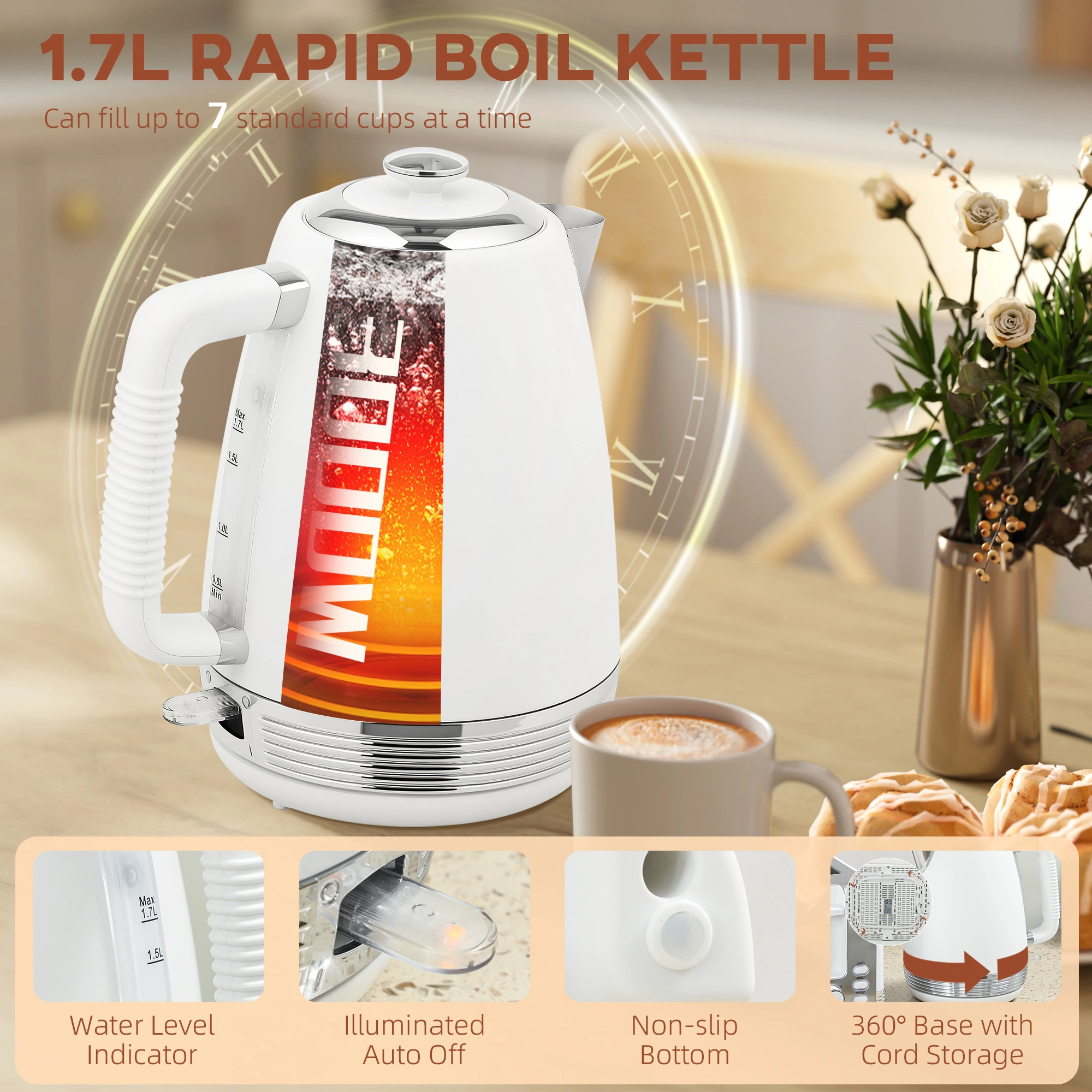 Electric Kettle and Toaster Set - Stainless Steel 2-Piece view 4