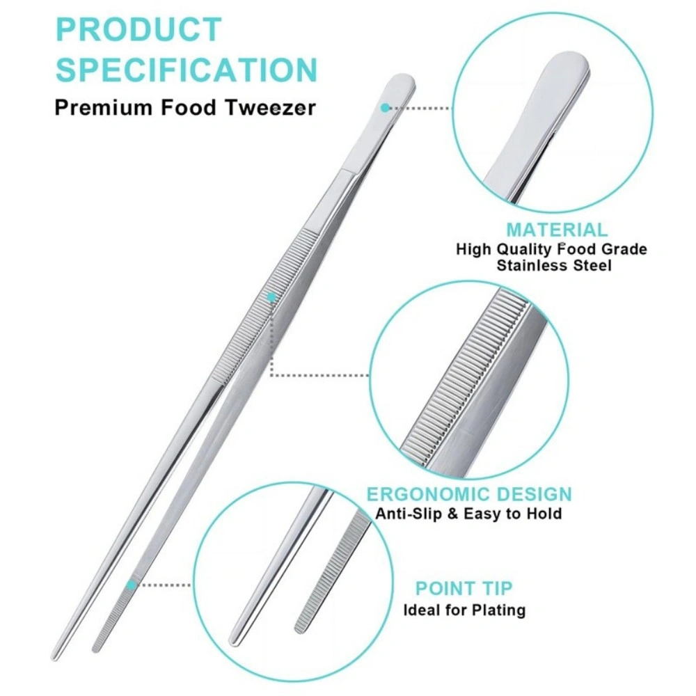 2 Pcs Stainless Steel Kitchen Cooking Tweezers Tongs - 30cm/12 Inch Food Grill Tools view 3