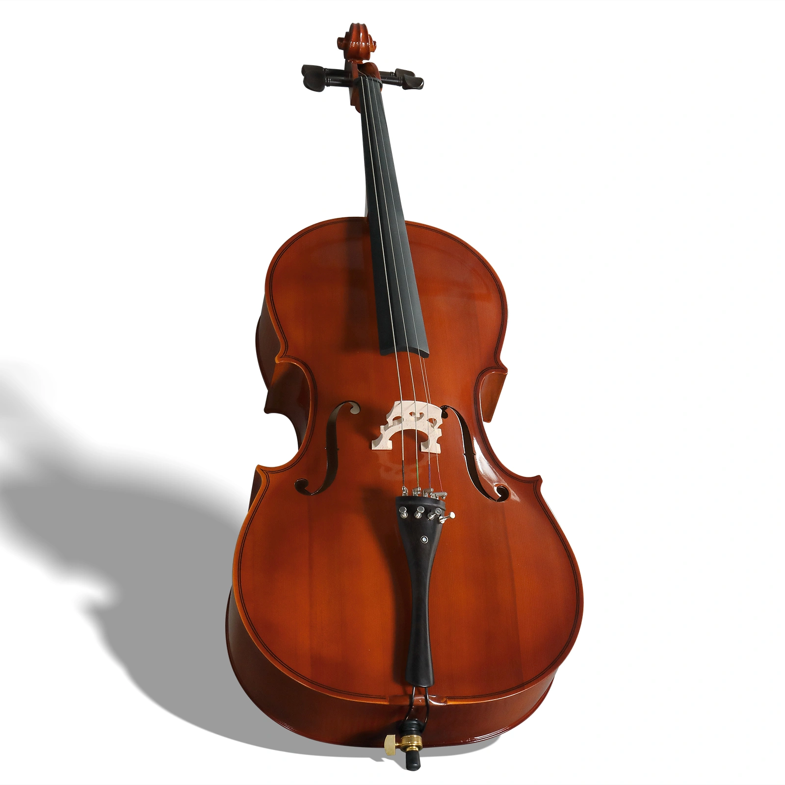 4/4 Full Size Cello Natural Color Spruce Body, Tiger Pattern Top, Complete Set with Bag Bow Rosin Bridge Strings view 3