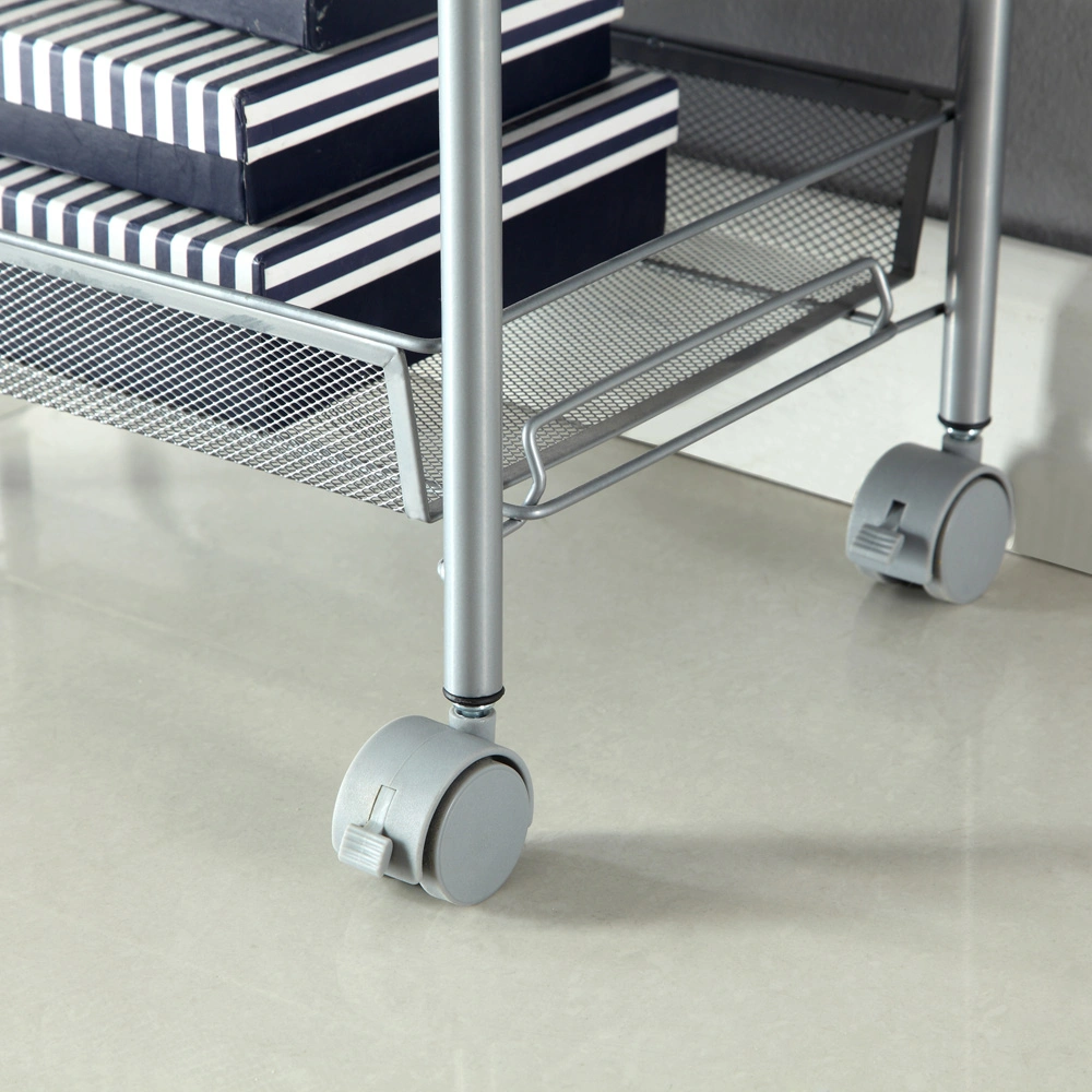 Honeycomb Mesh Storage Cart - 3 Layer Removable Trolley Bin Silver view 3