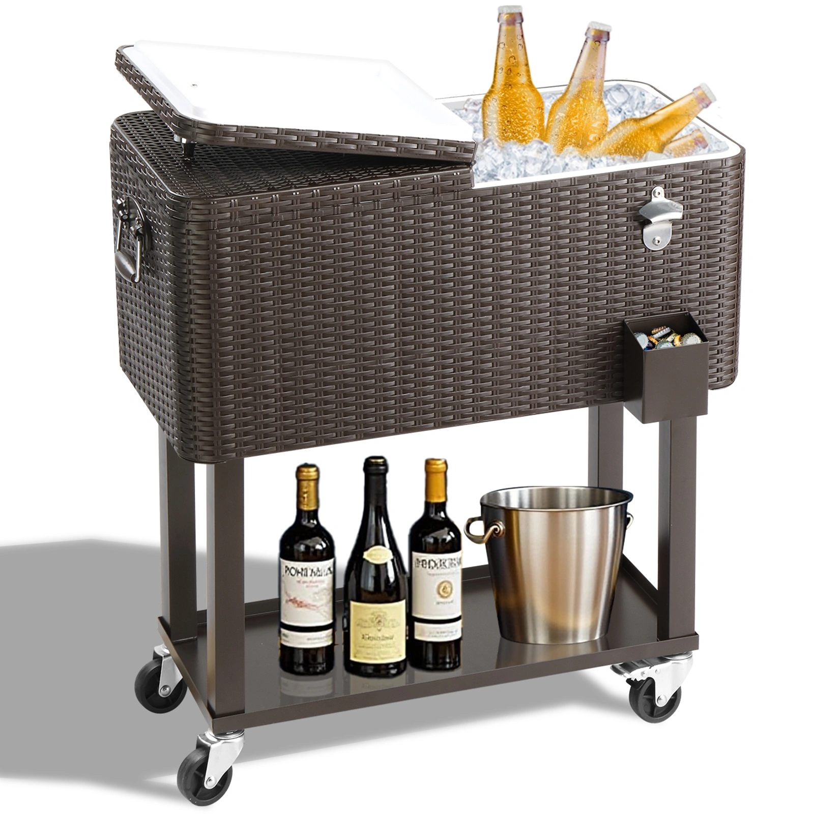 80QT Rattan Square Legs Cooler with Shelf view 2