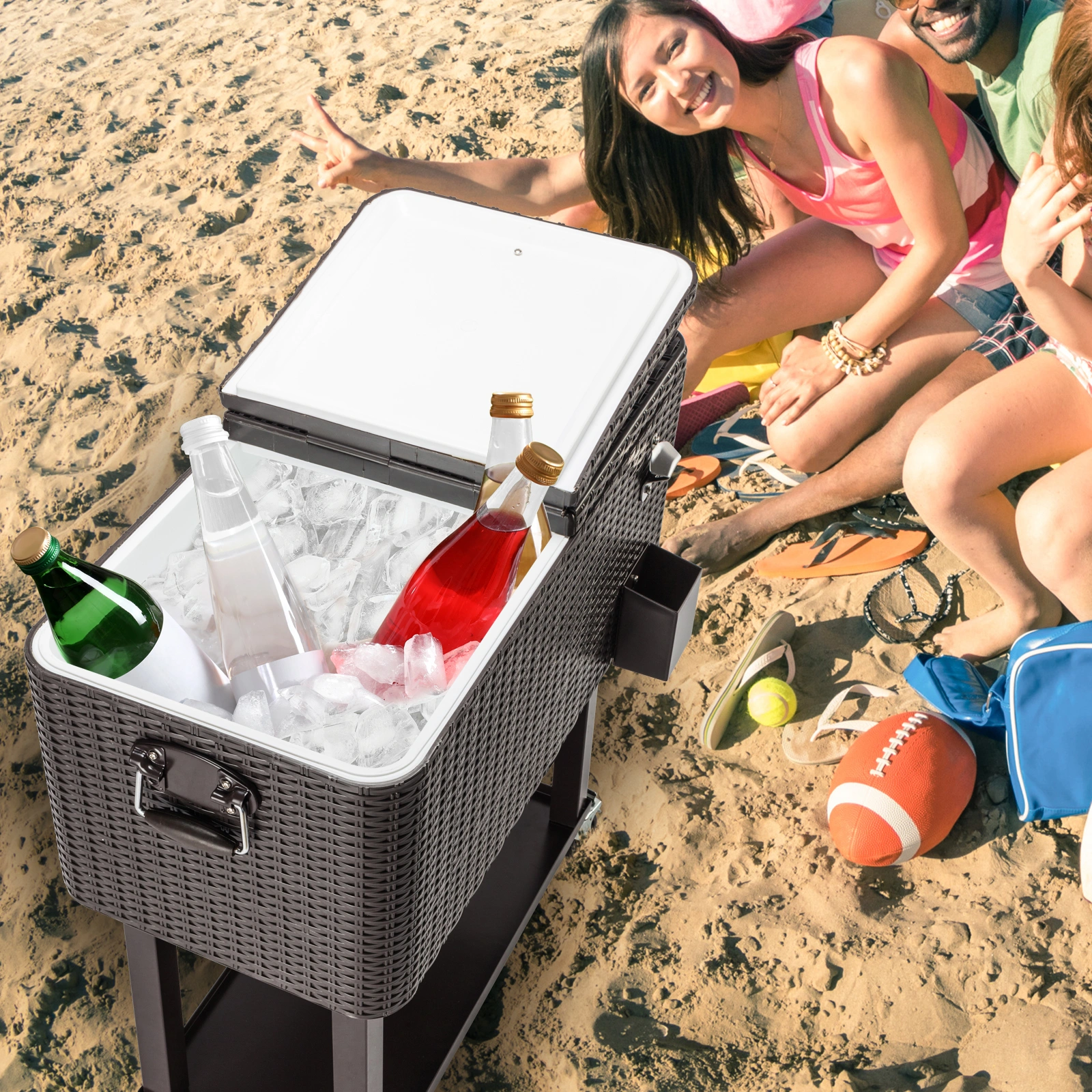 80QT Rattan Square Legs Cooler with Shelf view 27