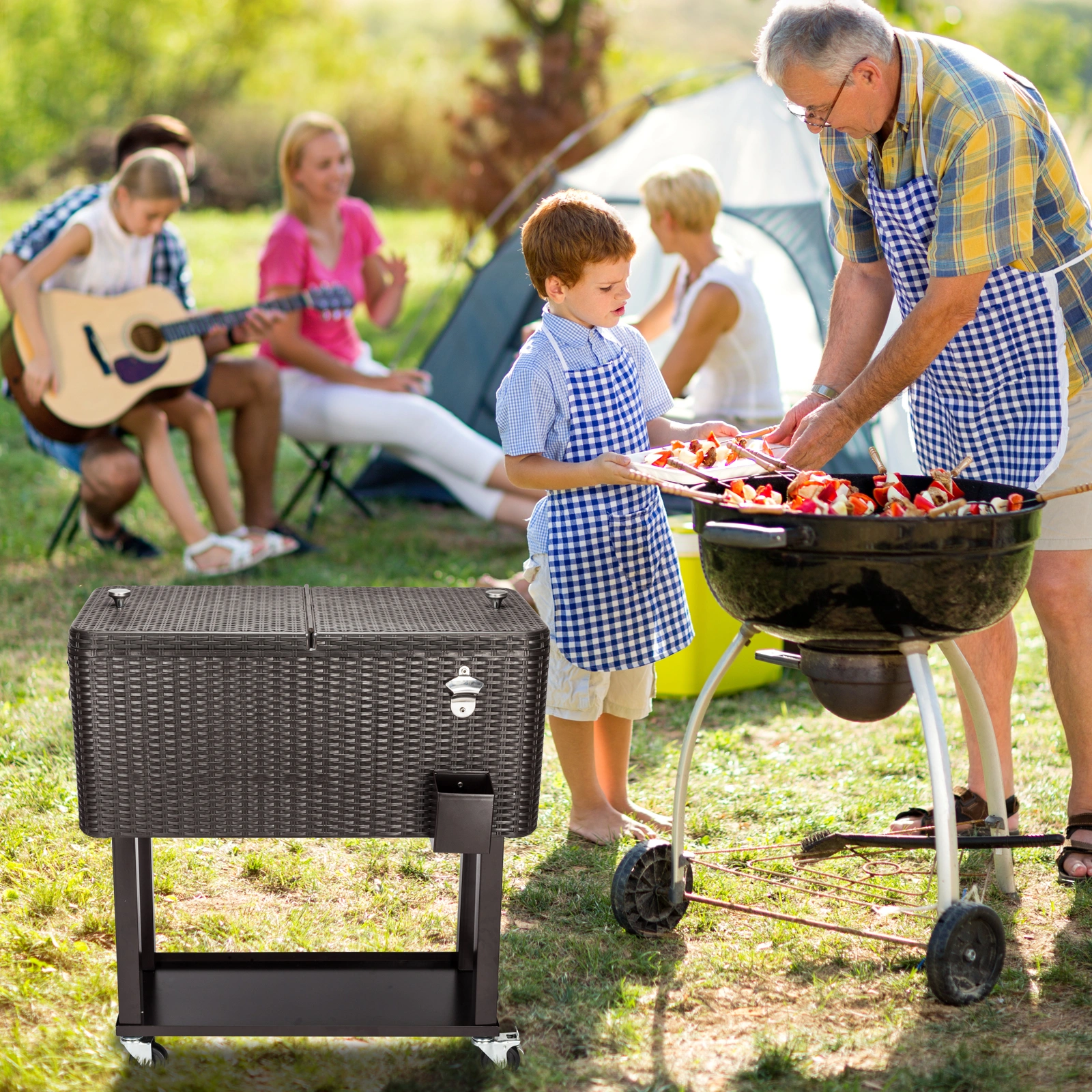 80QT Rattan Square Legs Cooler with Shelf view 31