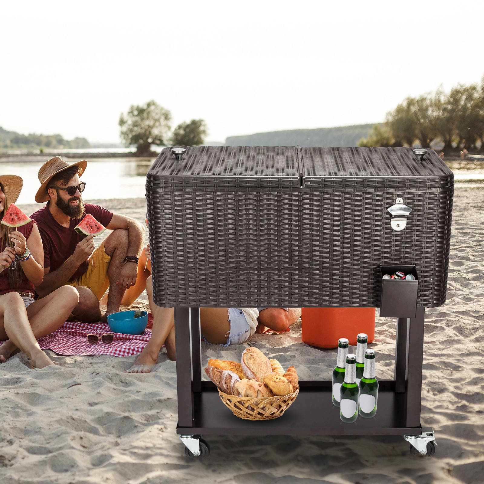 80QT Rattan Square Legs Cooler with Shelf view 35
