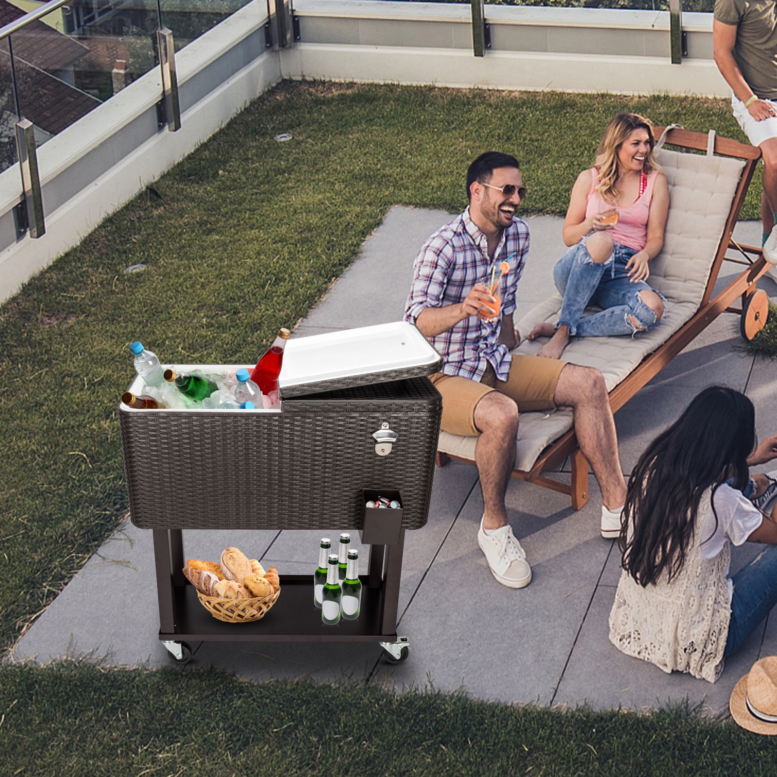 80QT Rattan Square Legs Cooler with Shelf view 36