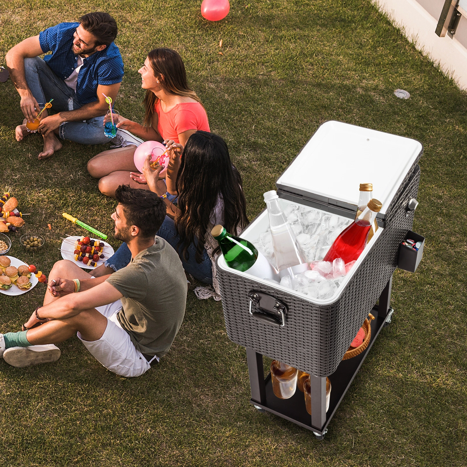 80QT Rattan Square Legs Cooler with Shelf view 37