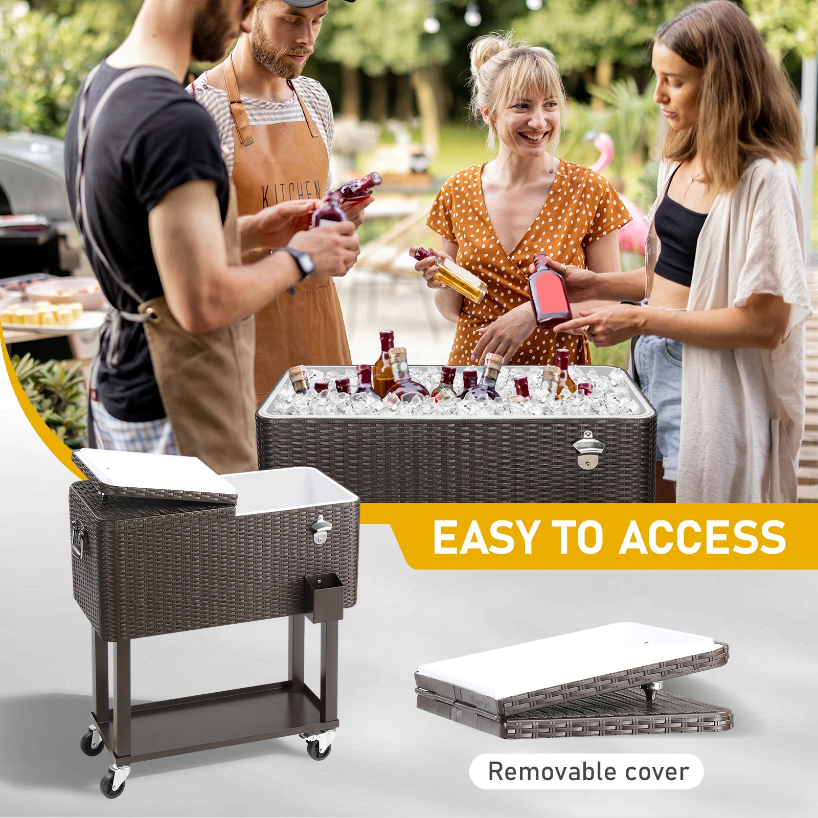 80QT Rattan Square Legs Cooler with Shelf view 6