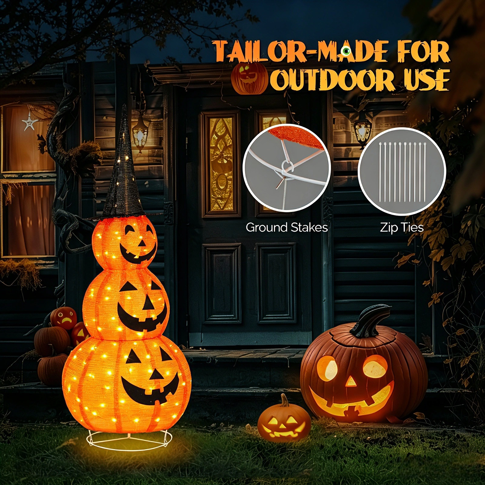 5ft Halloween Pumpkin Decoration, Collapsible Outdoor Pumpkin with 100 LED Lights, Festival Garden Yard Ornament view 2