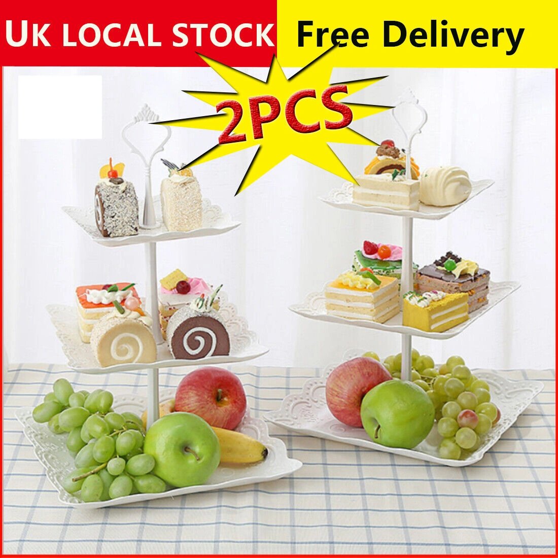 NEW 2X 3 Layer Dessert Cake Stand Plate Afternoon Tea Party Wedding Tableware Plate UK