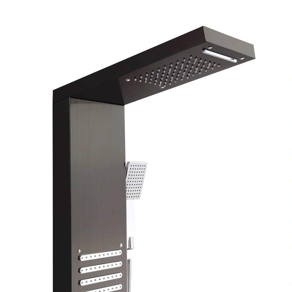 48 in LED Shower Panel Tower System 6 in 1 Multi-Function Stainless Steel Rainfall Waterfall Massage Jets Tub Spout Hand Shower - Black view 3