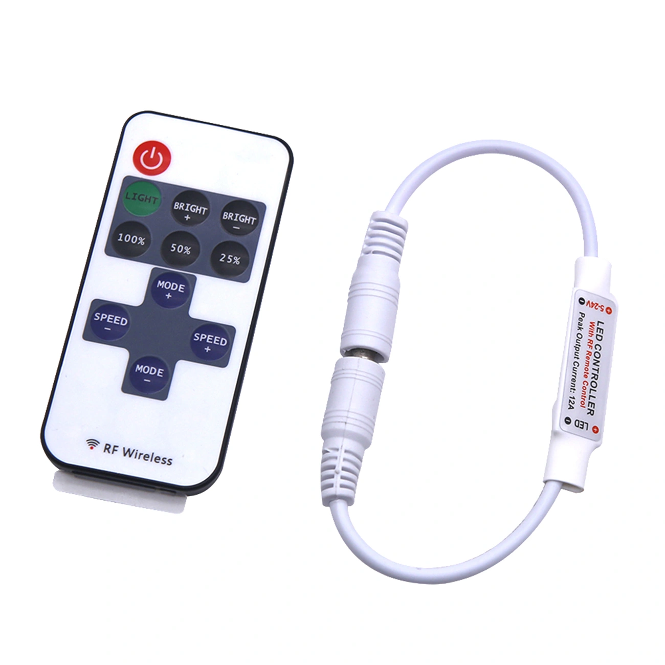 Mini LED Strip Light Dimmer Controller with RF Wireless Remote, Inline Dimmer Switch for RGB WLED Strip Lights