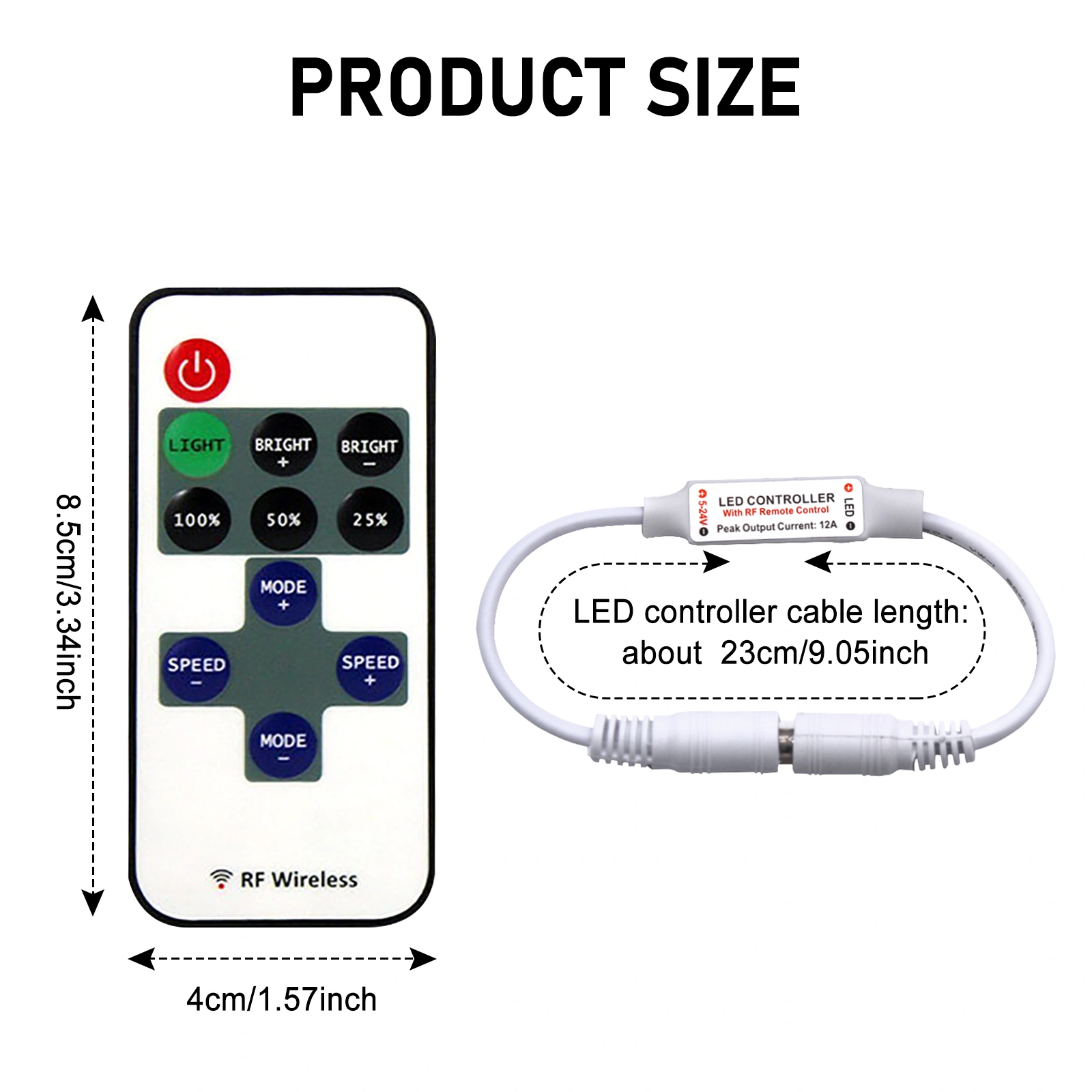 Mini LED Strip Light Dimmer Controller with RF Wireless Remote, Inline Dimmer Switch for RGB WLED Strip Lights view 5