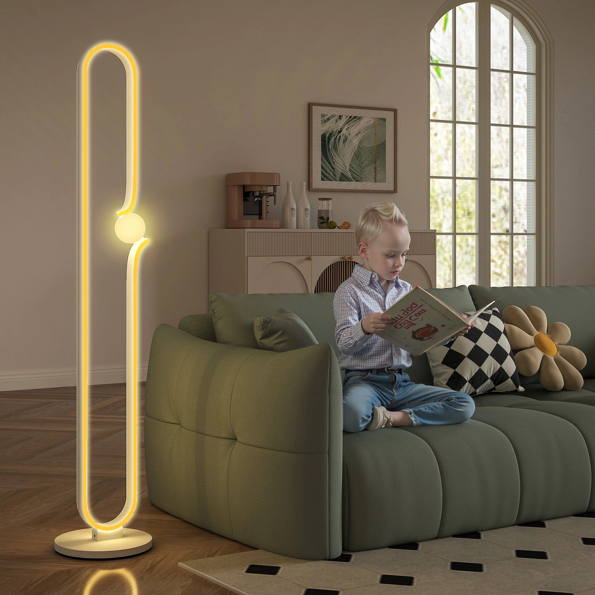 Floor Lamp with Shuffle Remote, 3-Way Brightness Dimmable Standing Lamp, Reading Light for Living Room view 2