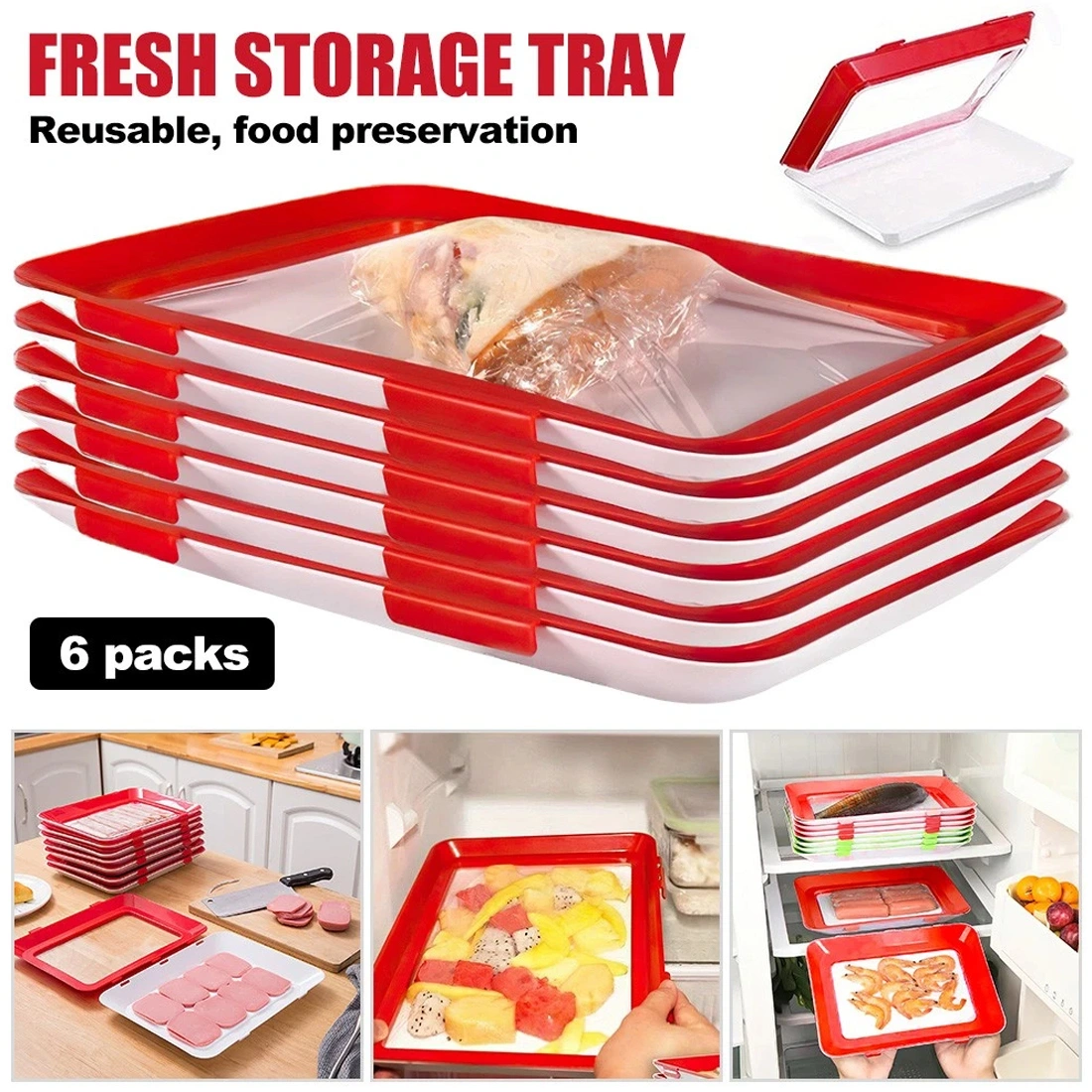Stretch Fresh Vacuum Food Storage Containers 6Pc Reusable Stackable Trays with Airtight Seal UK