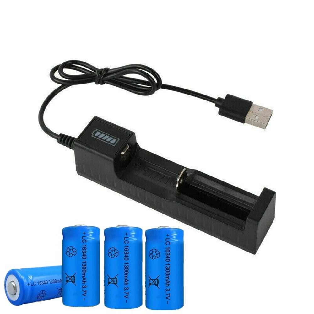 4PCS 16340 Li-ion Rechargeable Batteries 3.7V + USB Charger, High-Capacity 16340 Battery Set for Flashlight and Devices view 4