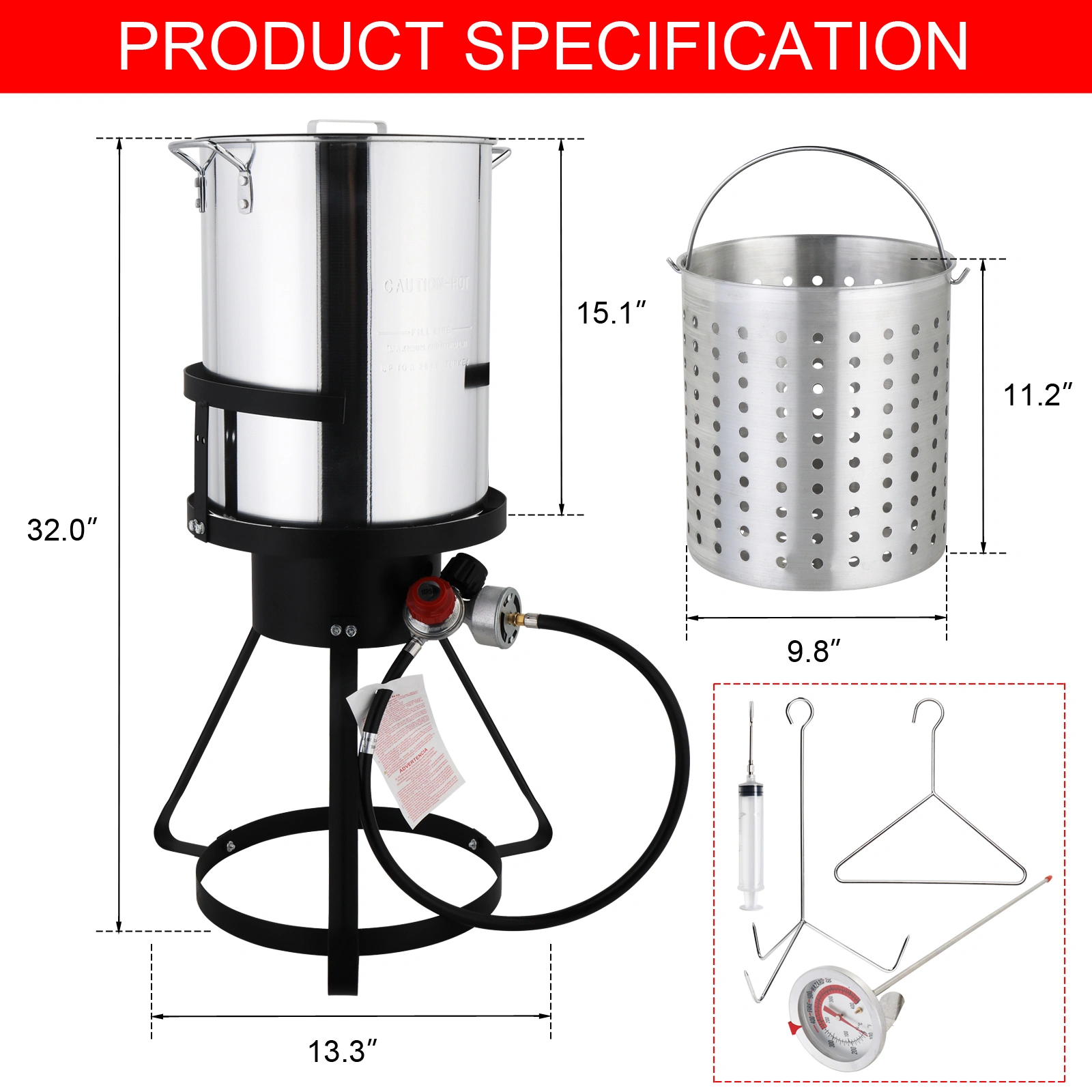 13x32in Round Tripod Stove Rack - Heavy Duty Iron Aluminum Fryer Stand Black & Silver Coated for Gas Fryer view 26